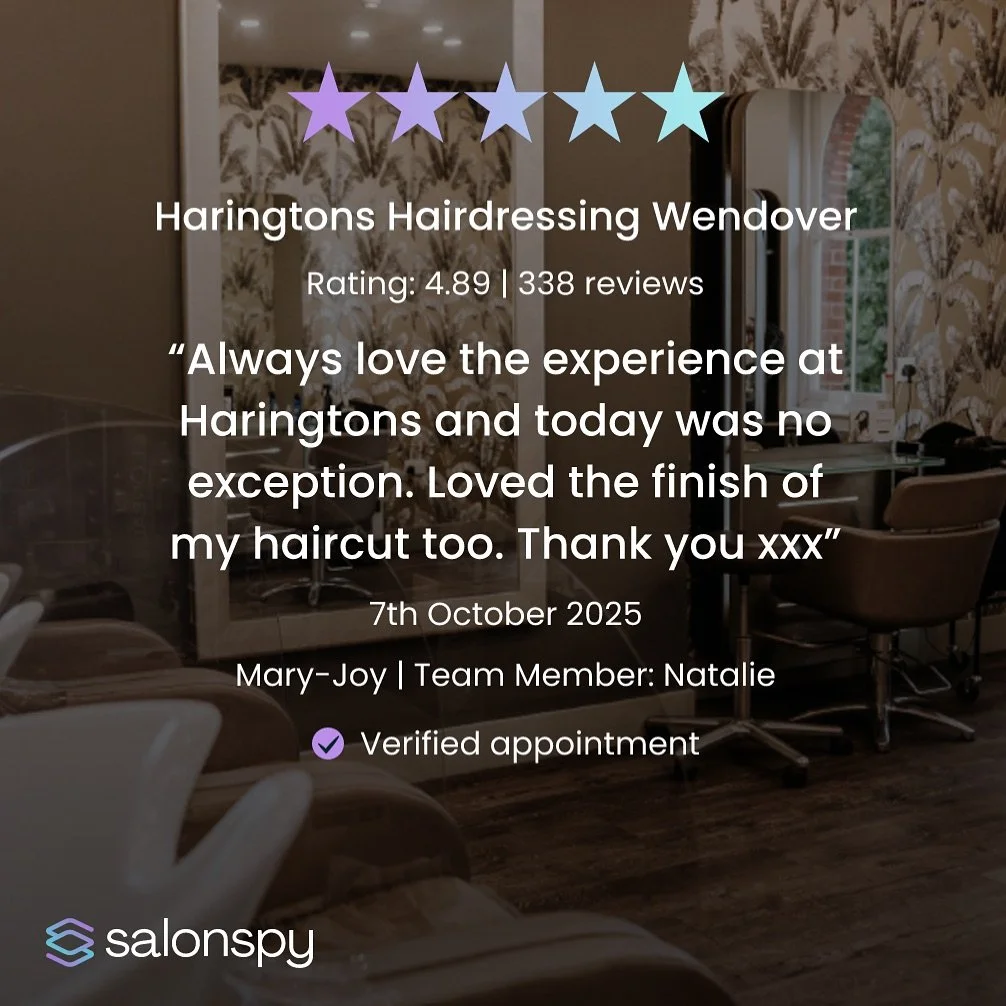 We&rsquo;re over the moon to share this review for our amazing Art Director, Natalie! 🎨💇&zwj;♀️ At Haringtons, we believe that every client deserves a unique and unforgettable experience, and its great to hear how much you loved your time with us! 