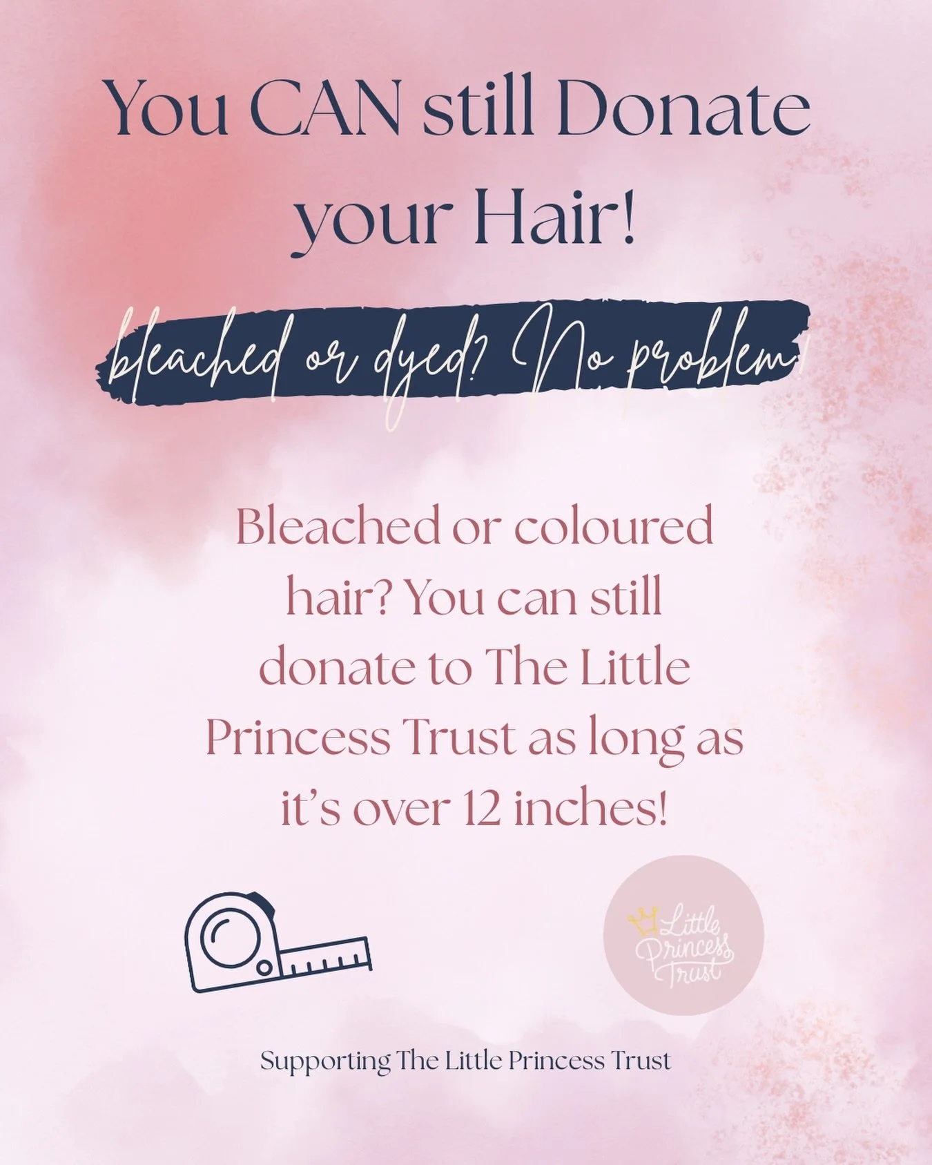 ✨ Did you know you can still donate your hair even if it&rsquo;s coloured or bleached? ✨

Many people think their hair can&rsquo;t be donated if it&rsquo;s been dyed &mdash; but that&rsquo;s not true! 💜

You can still donate to The Little Princess T