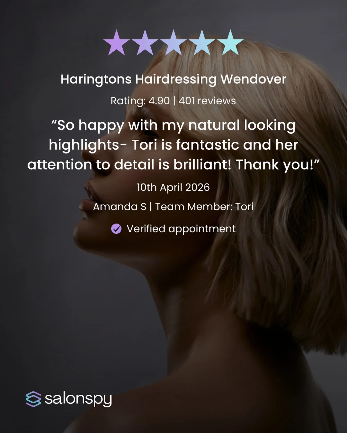 Nothing makes us happier than feedback like this 🤍✨

&ldquo;So happy with my natural looking highlights&hellip; attention to detail is brilliant!&rdquo;

Huge shoutout to Tori for delivering such beautiful results 👏

Have you visited us recently? W