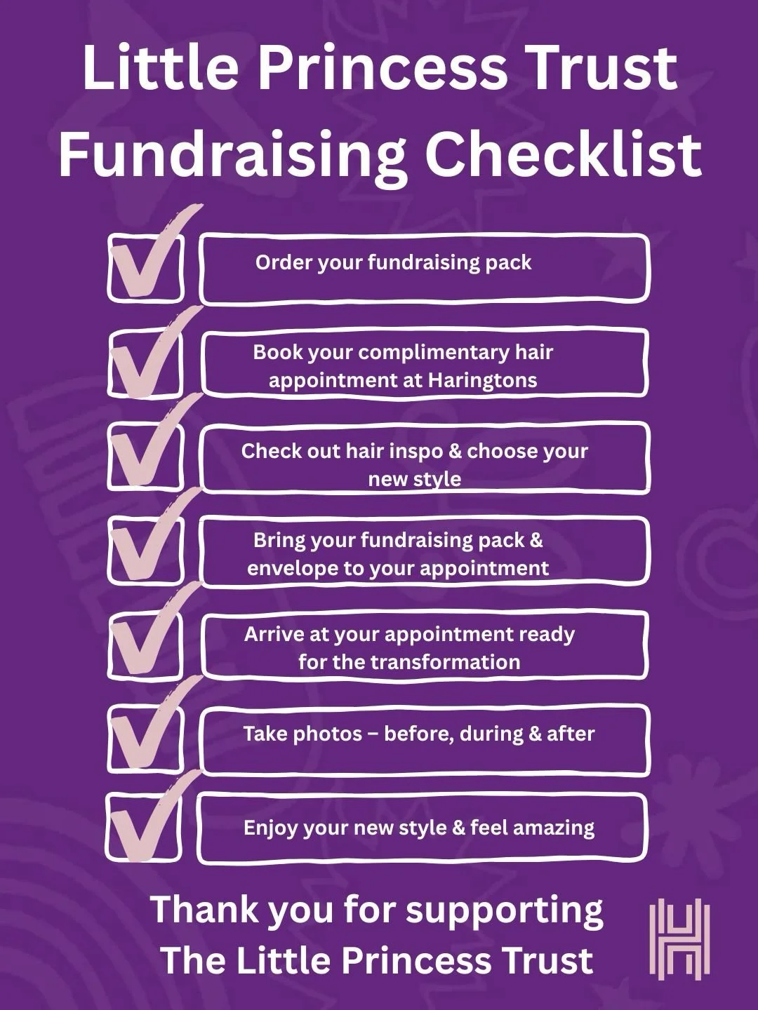 Proud to support the Little Princess Trust 👑💜 A checklist for something really special @officiallittleprincesstrust #princesstrust #princesstrusthairdonation #hairdonation #transformation