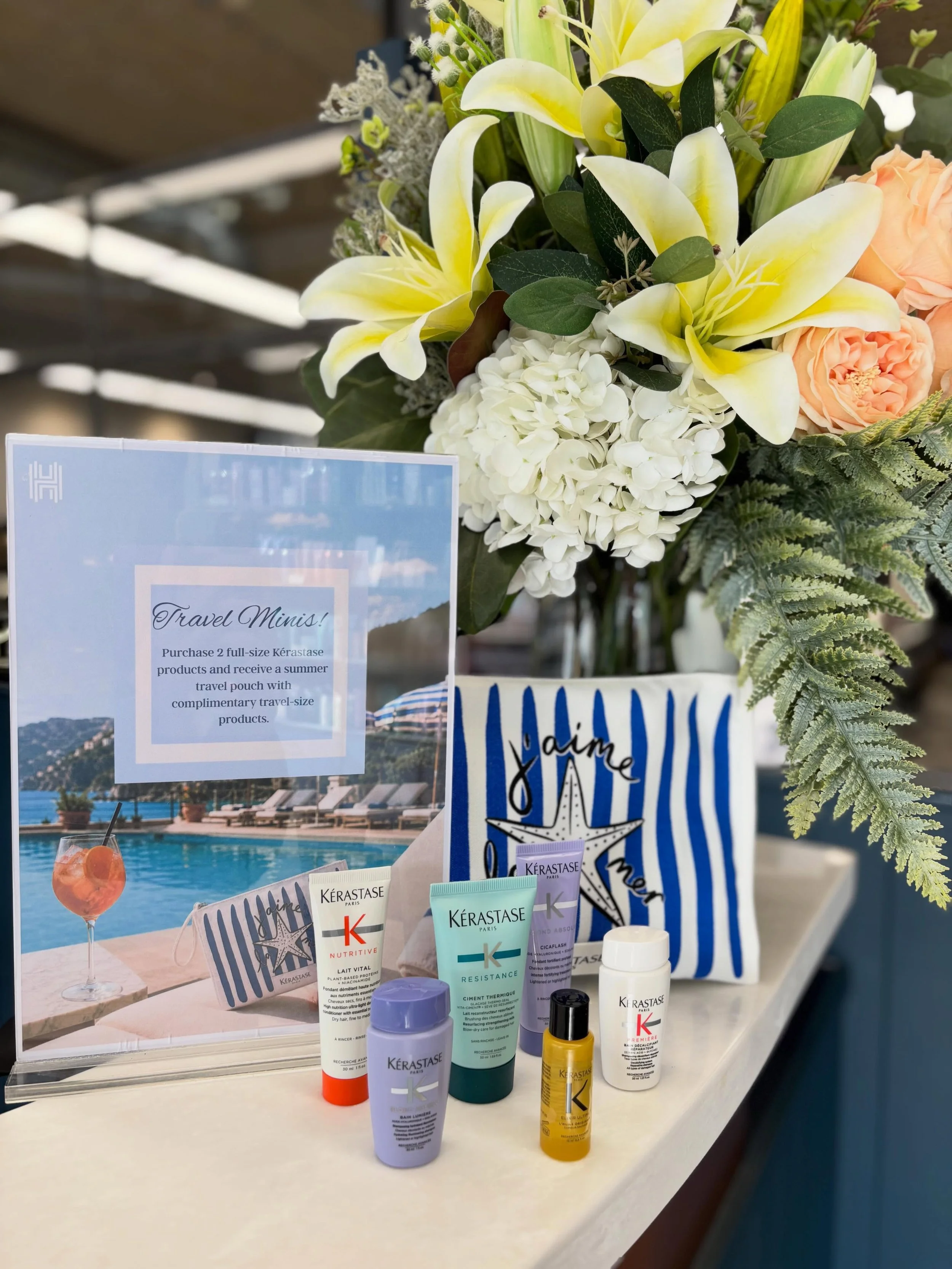 Purchase 2 K&eacute;restase products and receive a travel pouch with travel sized products ready for your summer holidays!! ☀️🏖️😎

#travel #holiday #k&eacute;rastase #products #haringtonshair