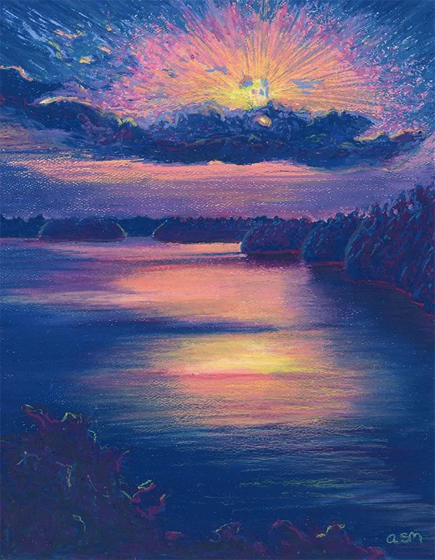 "Purple Lighting #1", 2024, Oil pastel on paper, 11"x14"