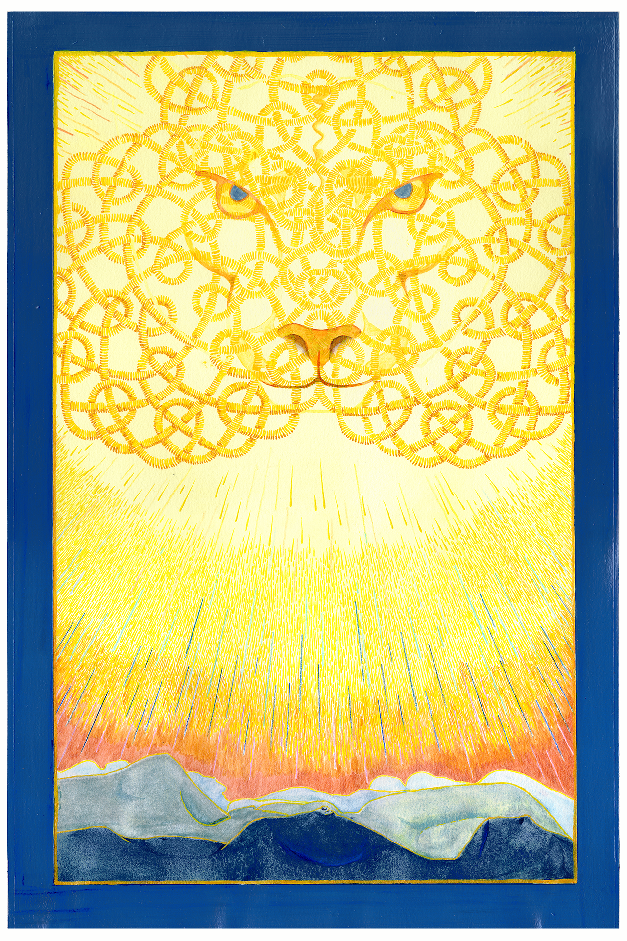 "XIX The Sun", 2025 Acrylic ink, watercolor, color pencil on paper, 18"x24"
