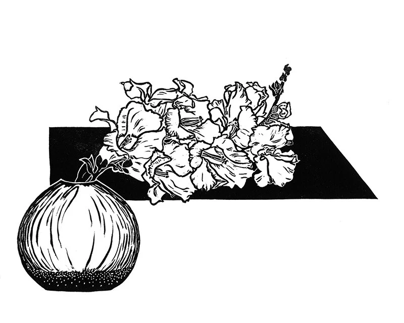 "Chantilly Lace Snapdragon", Linocut, 10"x8"