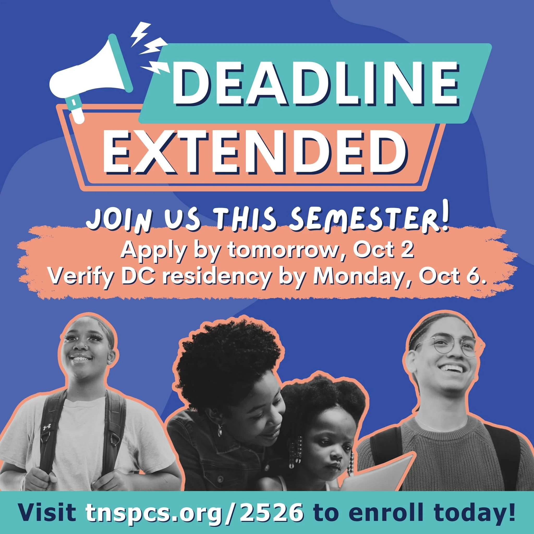 📢 Deadline Extended!

You still have time to join us this semester!

✅ Apply by TOMORROW, Oct 2
✅ Verify your DC Residency by Mon, Oct 6

Don&rsquo;t miss your chance!

👉 Visit tnspcs.org/2526 to enroll today!

------

📢 &iexcl;Fecha l&iacute;mite