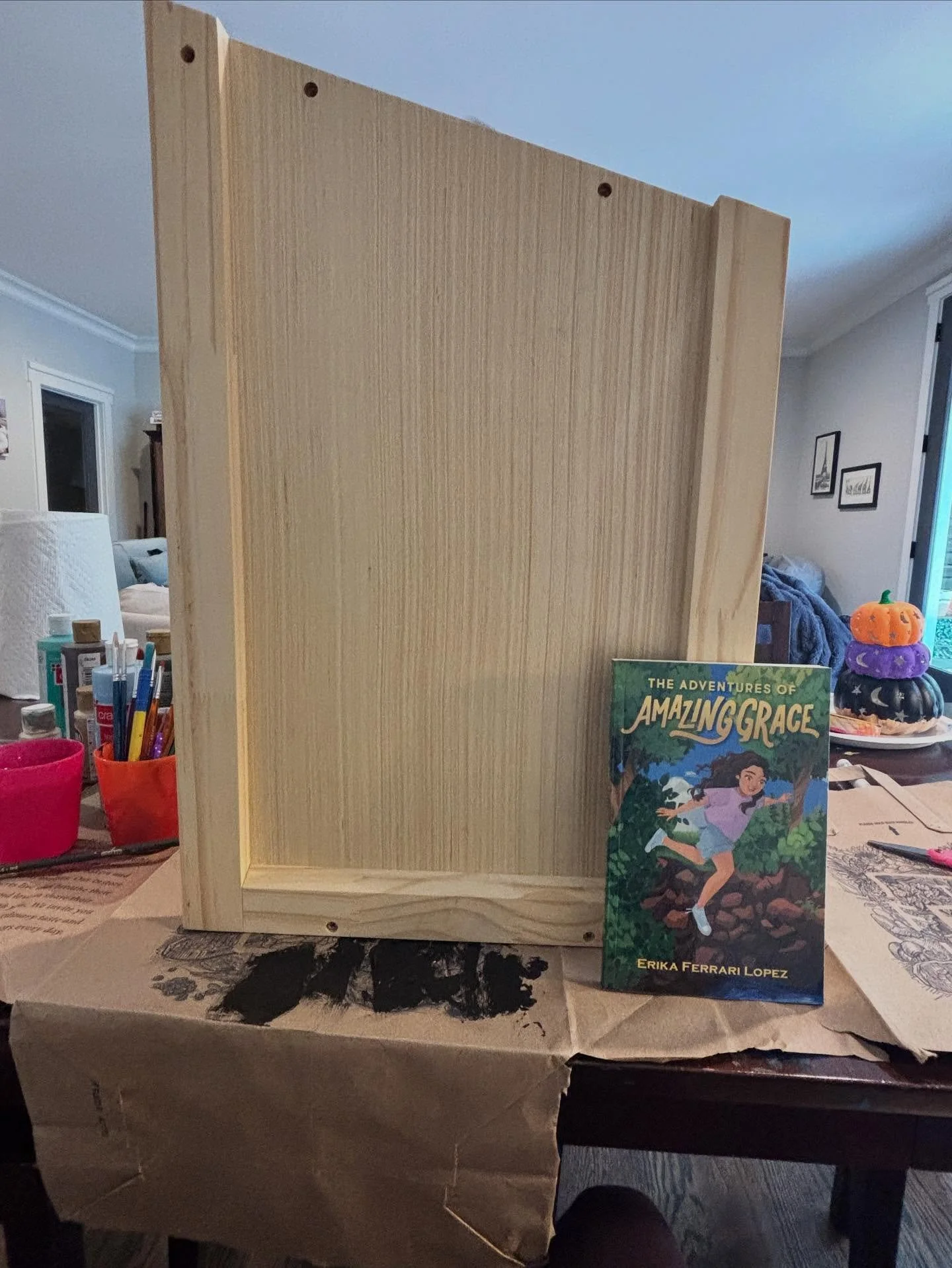 For my birthday, I asked for a little library for our yard. This weekend, I grabbed some paints and went crazy! I swear my mom was guiding my hand, she was such a wonderful artist. Just need to glue on the Grace I cut out to finish it up (painting Gr