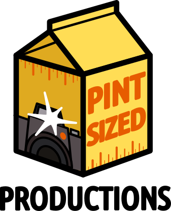 A yellow cardboard box labeled "PINT SIZED" with a washing machine graphic and measurement markings.