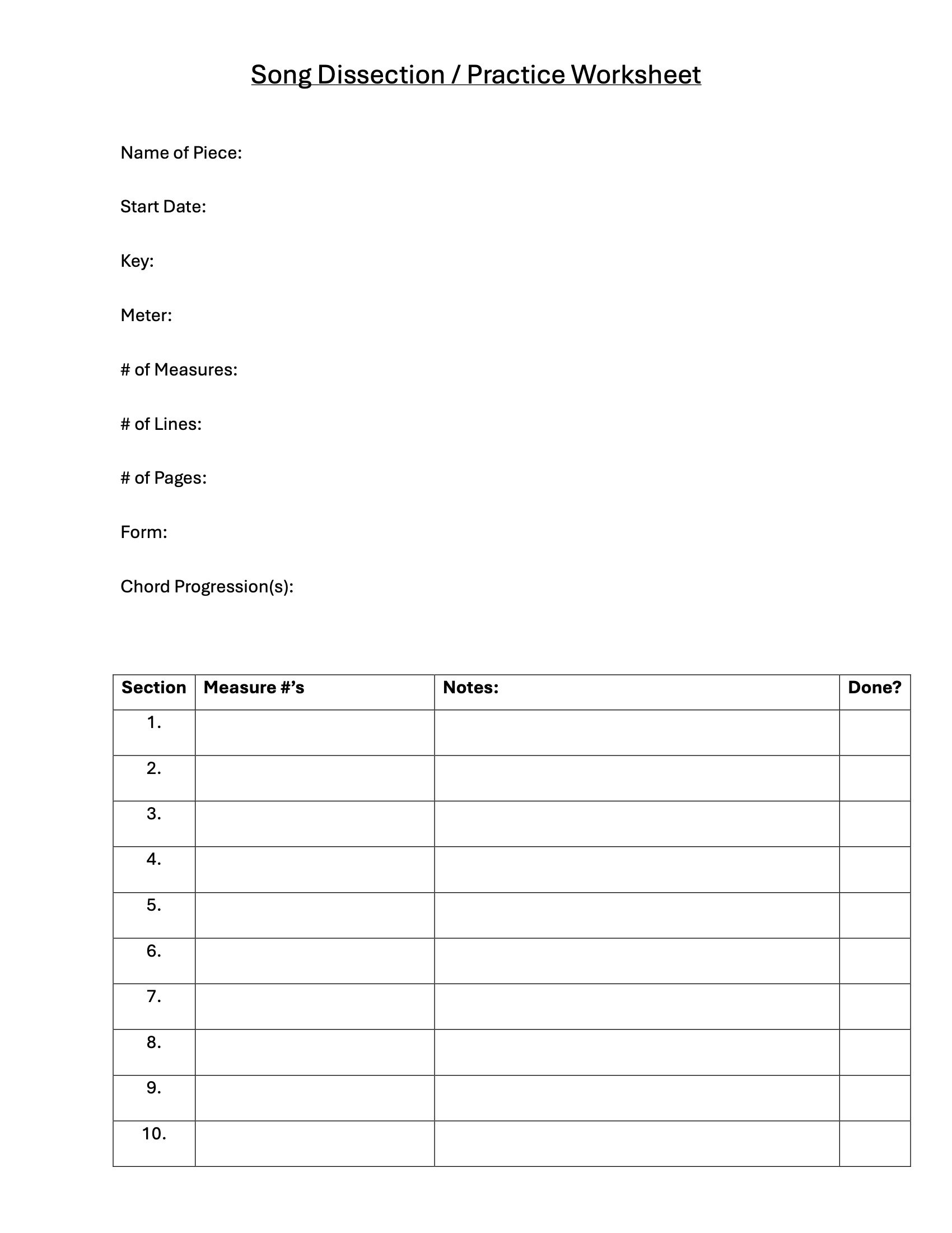 Practice Worksheet — Vincent Frank Music Studio