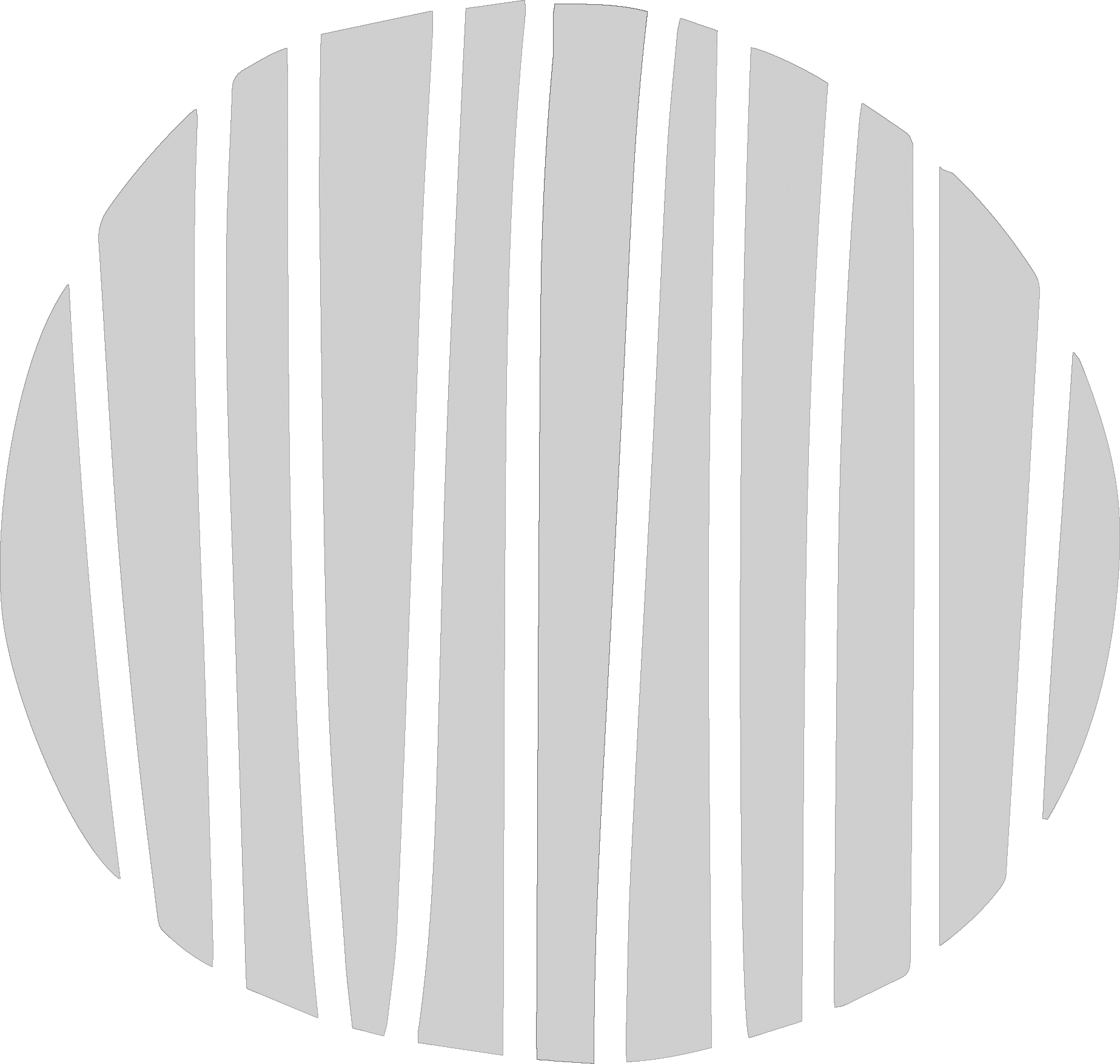 A black and white circular pattern composed of evenly spaced vertical stripes that resemble a globe or sphere shape.