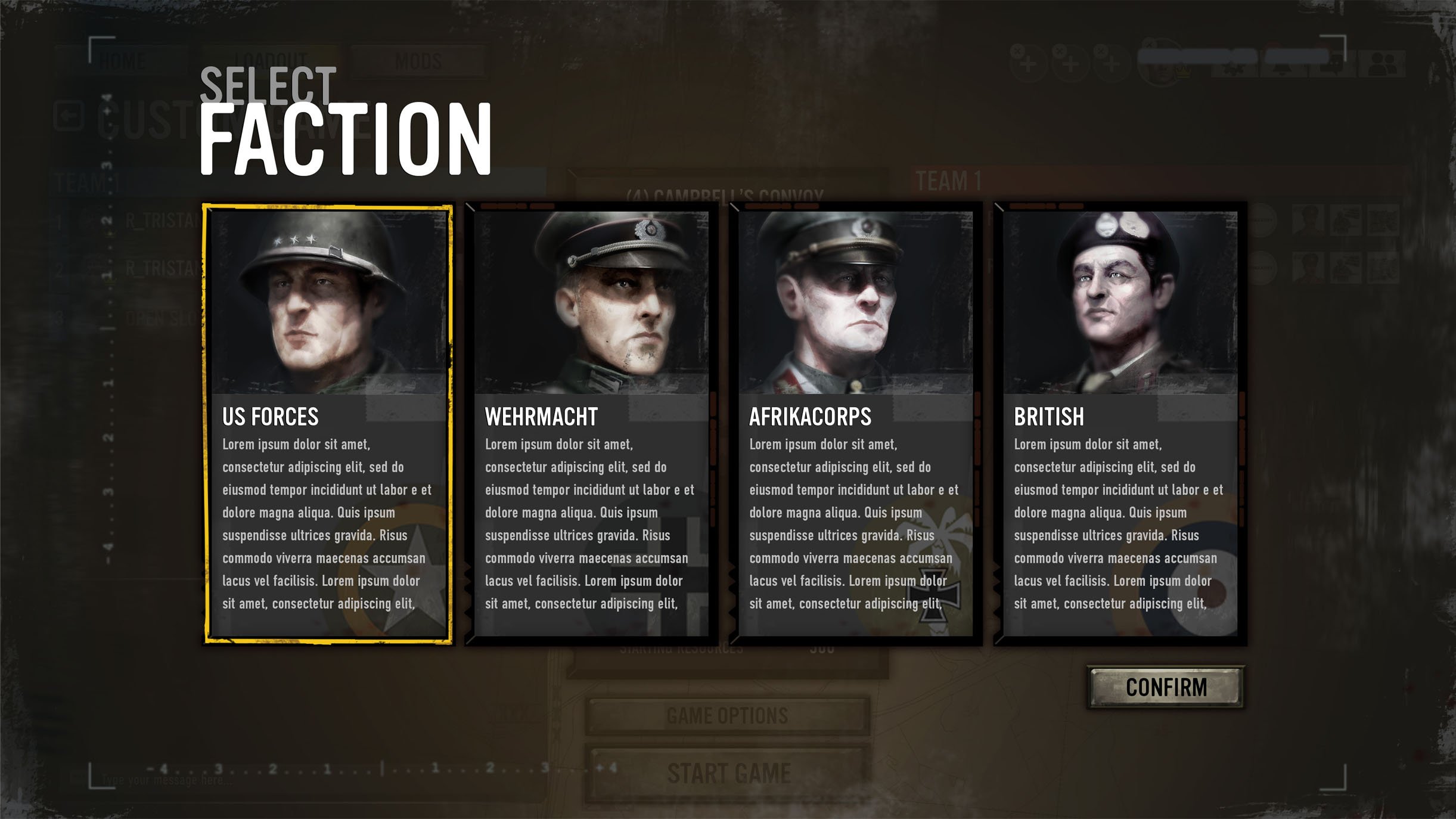 Company of Heroes 3 - Select Faction Screen