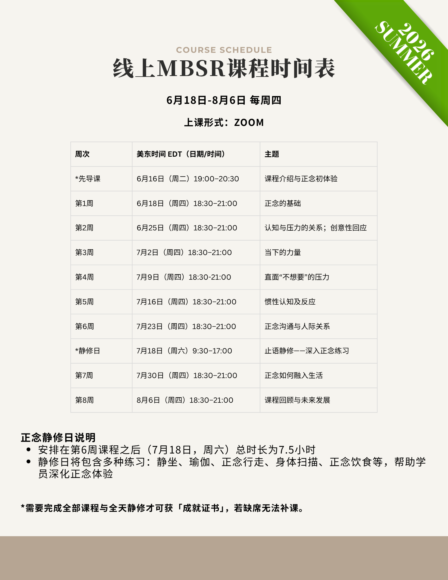 8-Week MBSR Program (Online)