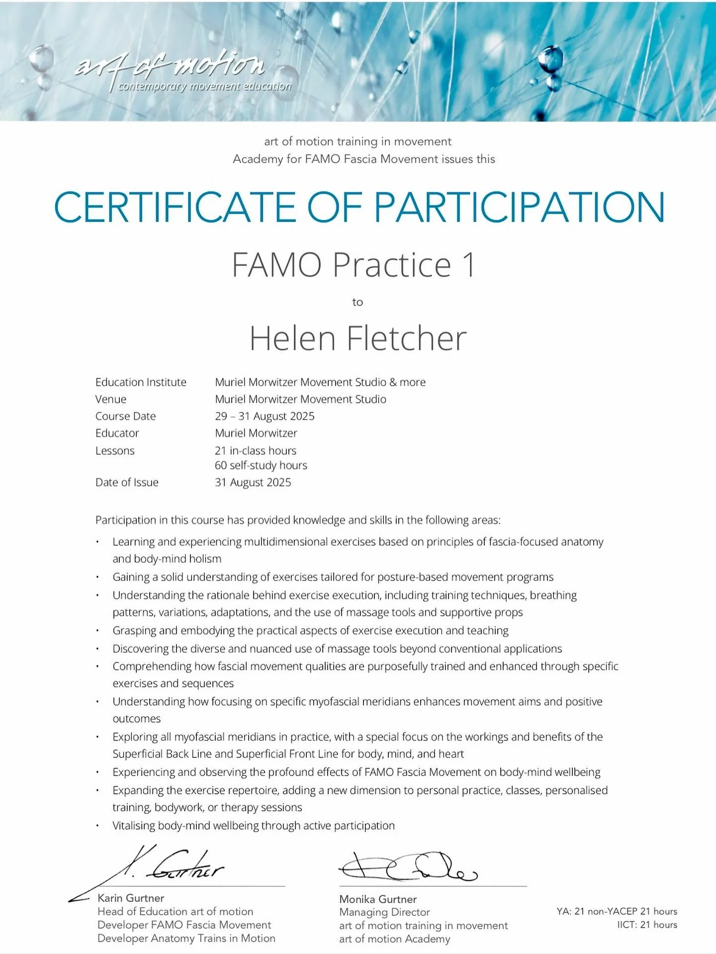 Thank you @muriel_morwitzer for a wonderful 3 days of learning, delivered with absolute expertise! 6 years ago I embarked on an amazing and inspiring journey, as I move closer to achieving my goal of becoming an Advanced Certified FAMO Fascia Movemen