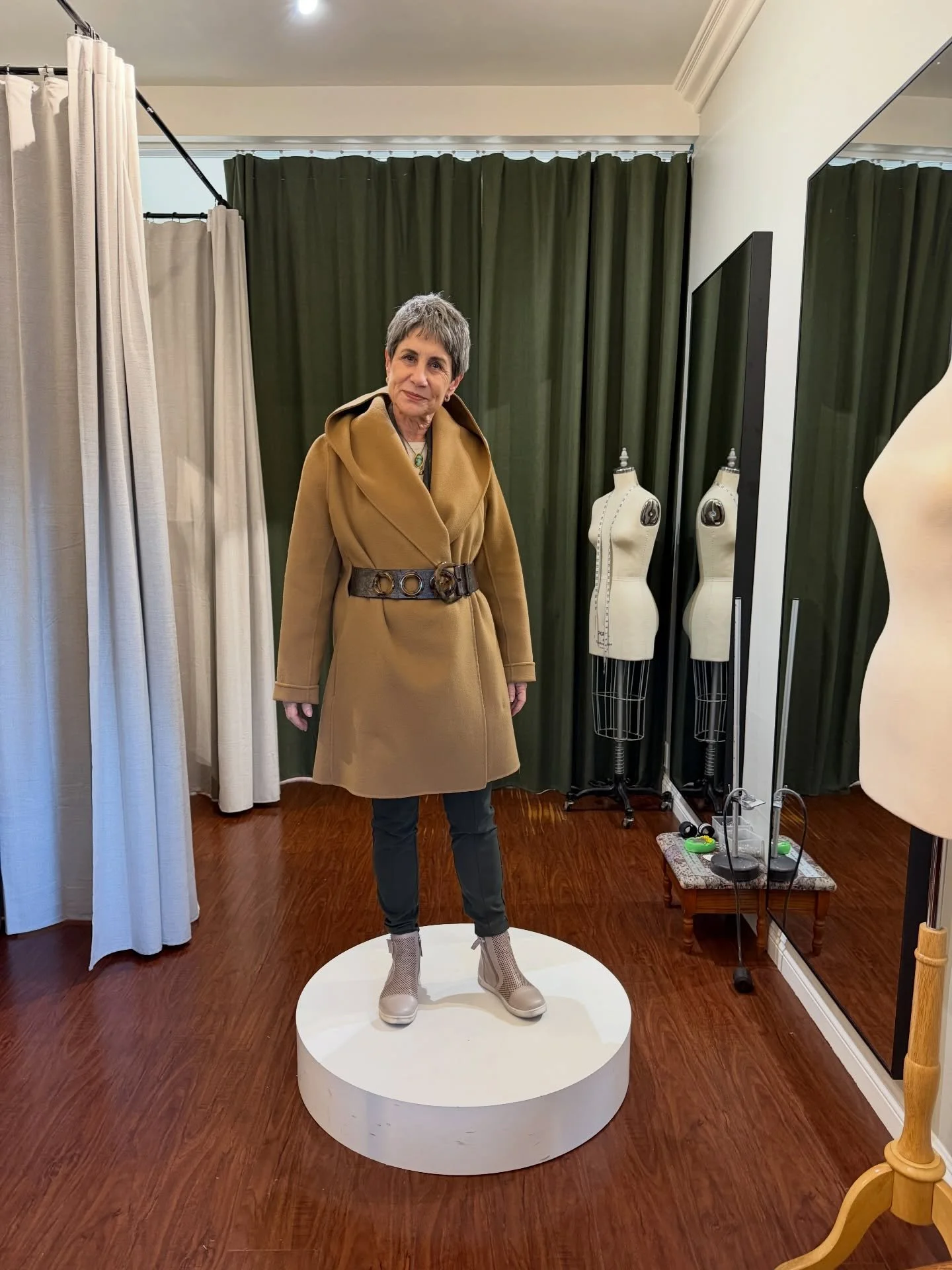 "I have a favorite coat that I want to re-style by having open pockets where I can put my belt around, but I was afraid to have it done &amp; it has sit in my closet for so long." - Lynne. 

We are glad to bring Lynne's vision to life. She 