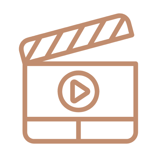 Icon of a film clapperboard with a play button on a video screen