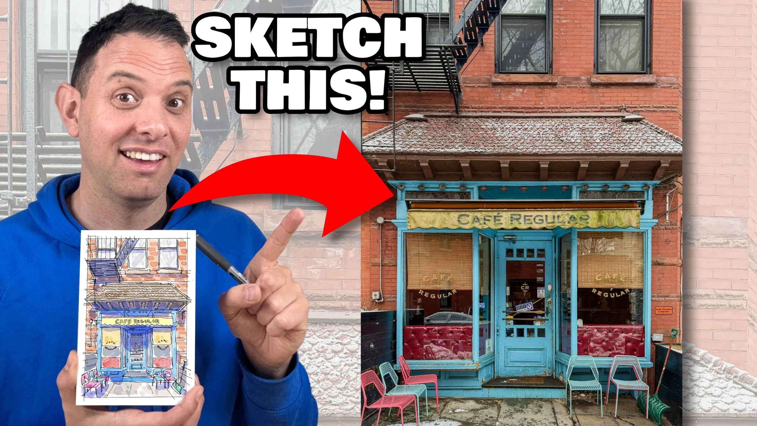 Sketch a Charming Café Storefront in One-Point Perspective 