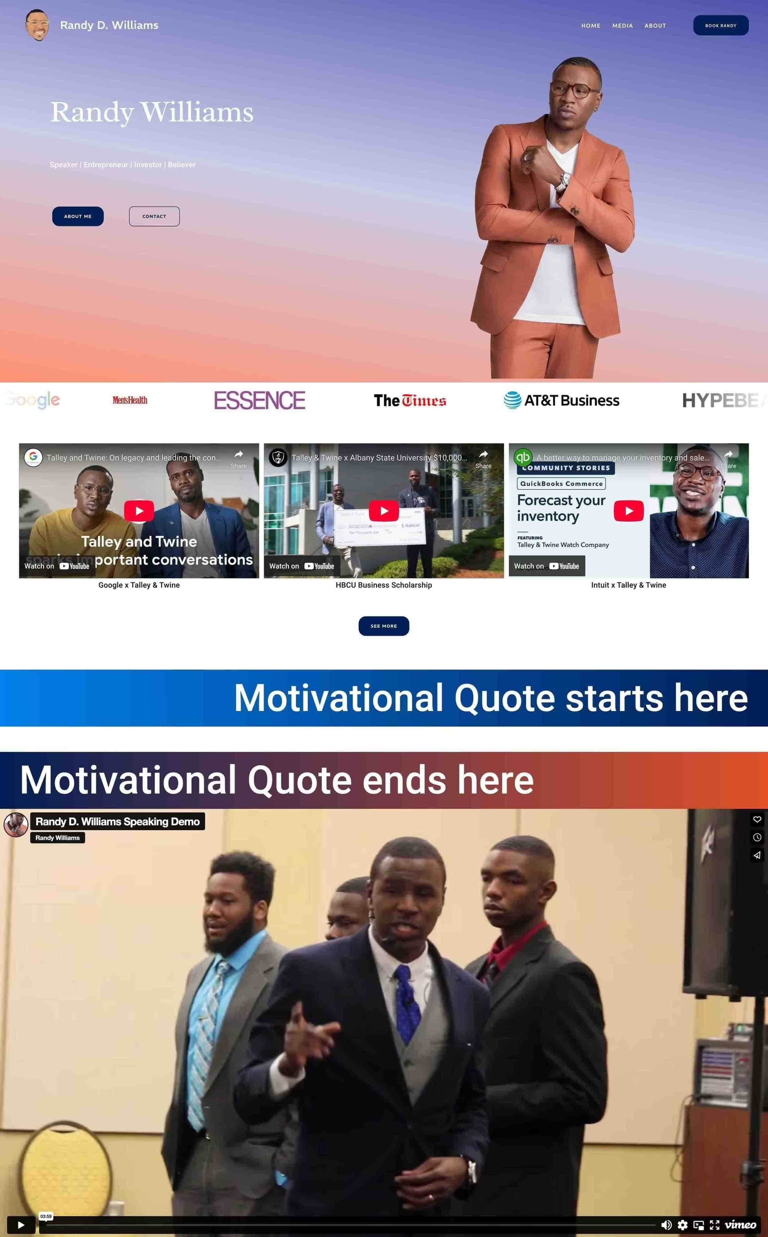 randy williams home page showcase, squarespace website designer