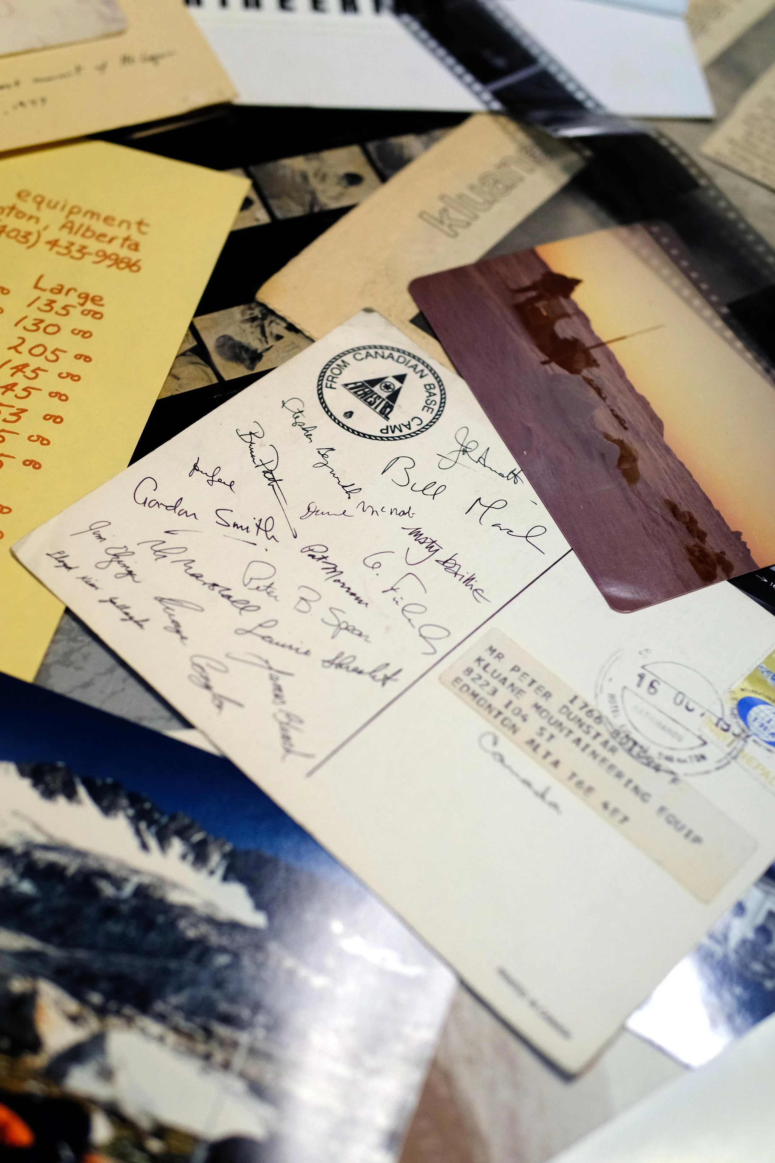 Archival postcard from Canadian Base Camp Everest addressed to Kluane Mountaineering in Edmonton
