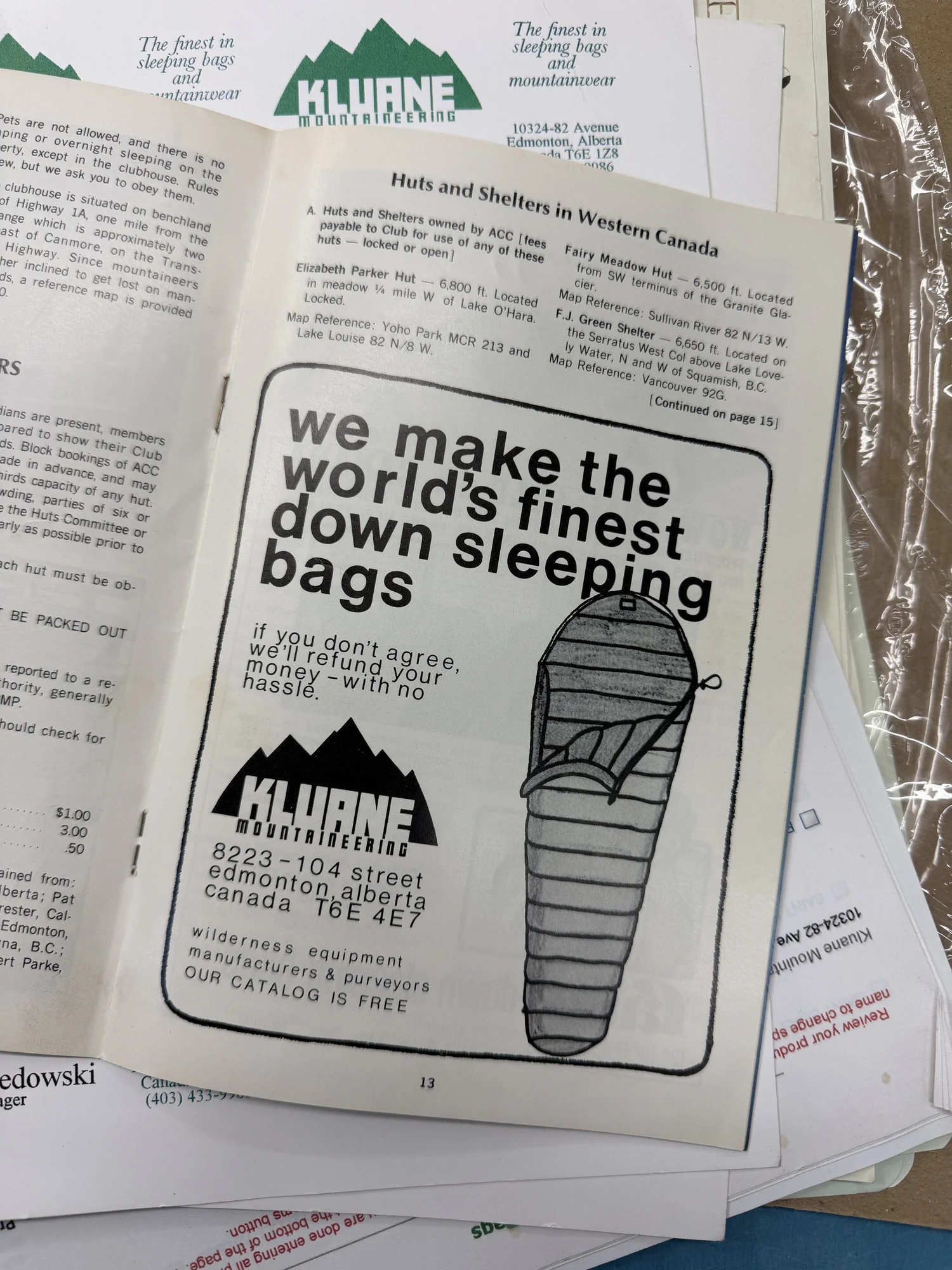 Vintage Kluane Mountaineering down sleeping bag advertisement