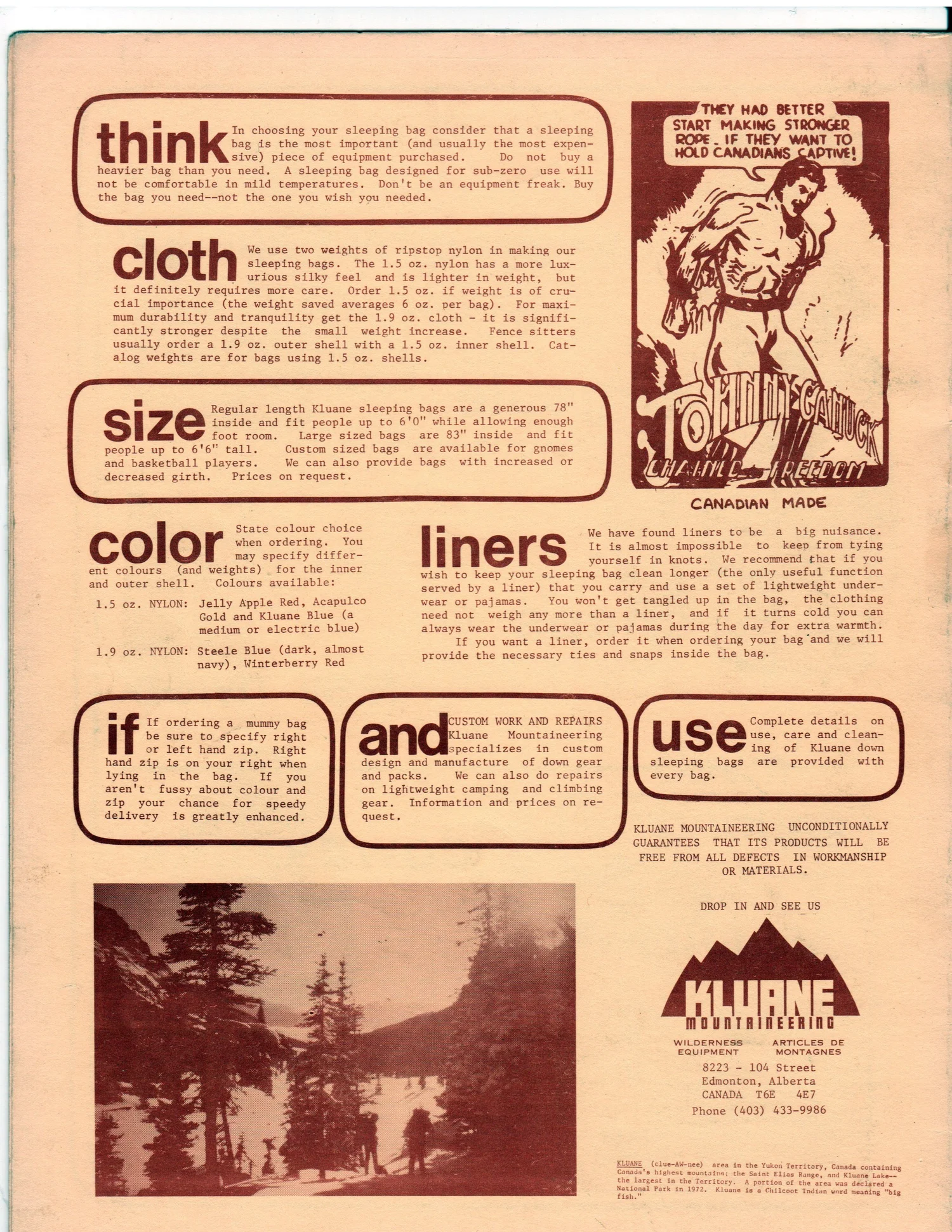 1978 Kluane Mountaineering catalogue cover
