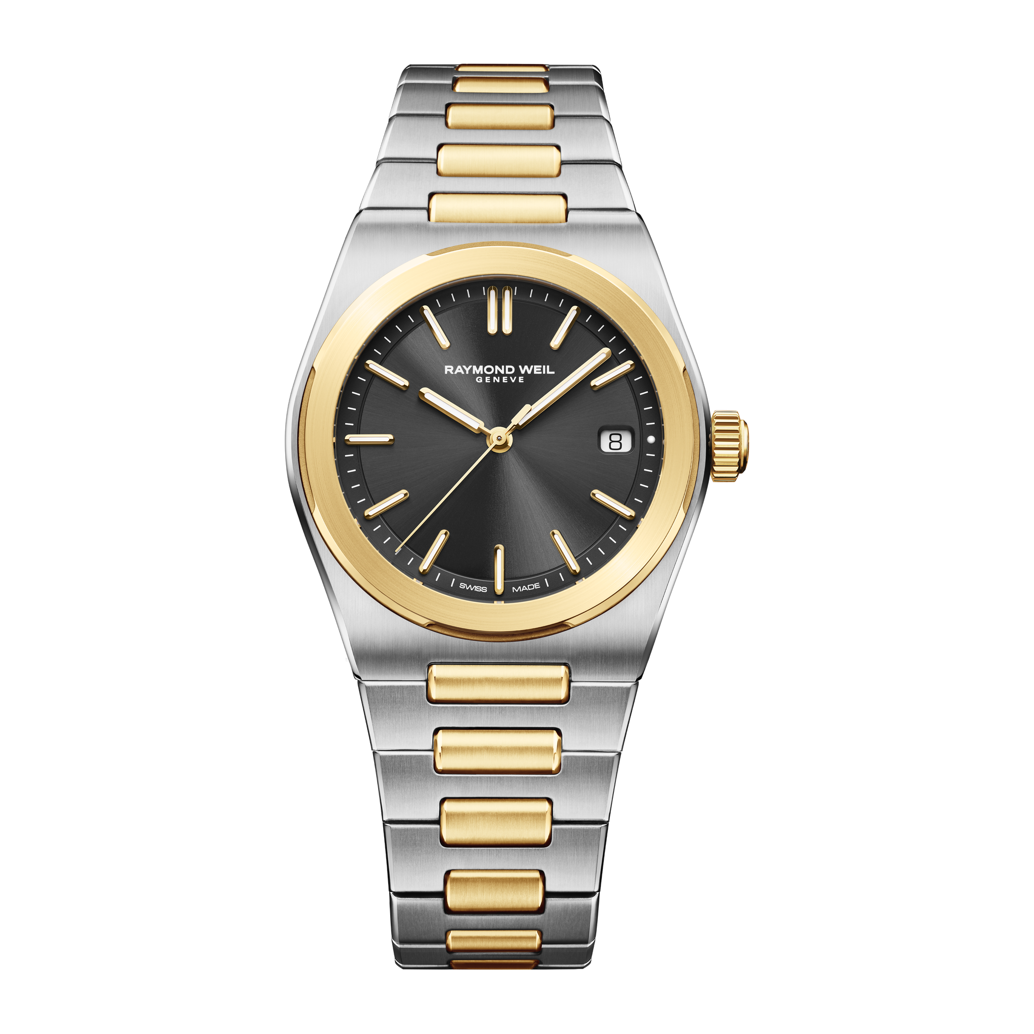 Raymond Weil A.R.T. 1000-STP-20001 automatic watch with graphite dial and integrated two-tone silver and yellow-gold PVD steel bracelet