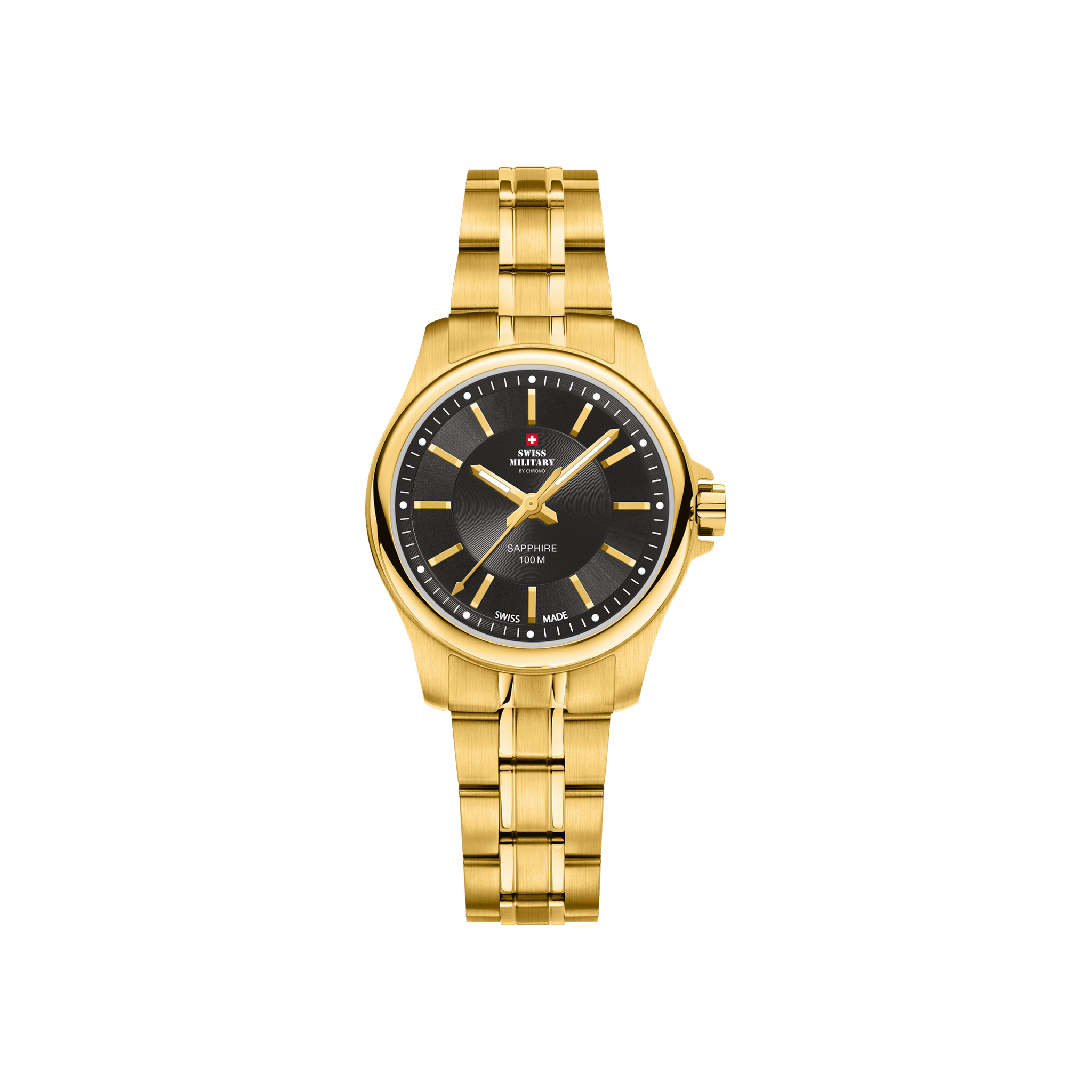 Swiss Military SM30201-08 ladies watch with black dial and gold-coloured stainless steel bracelet