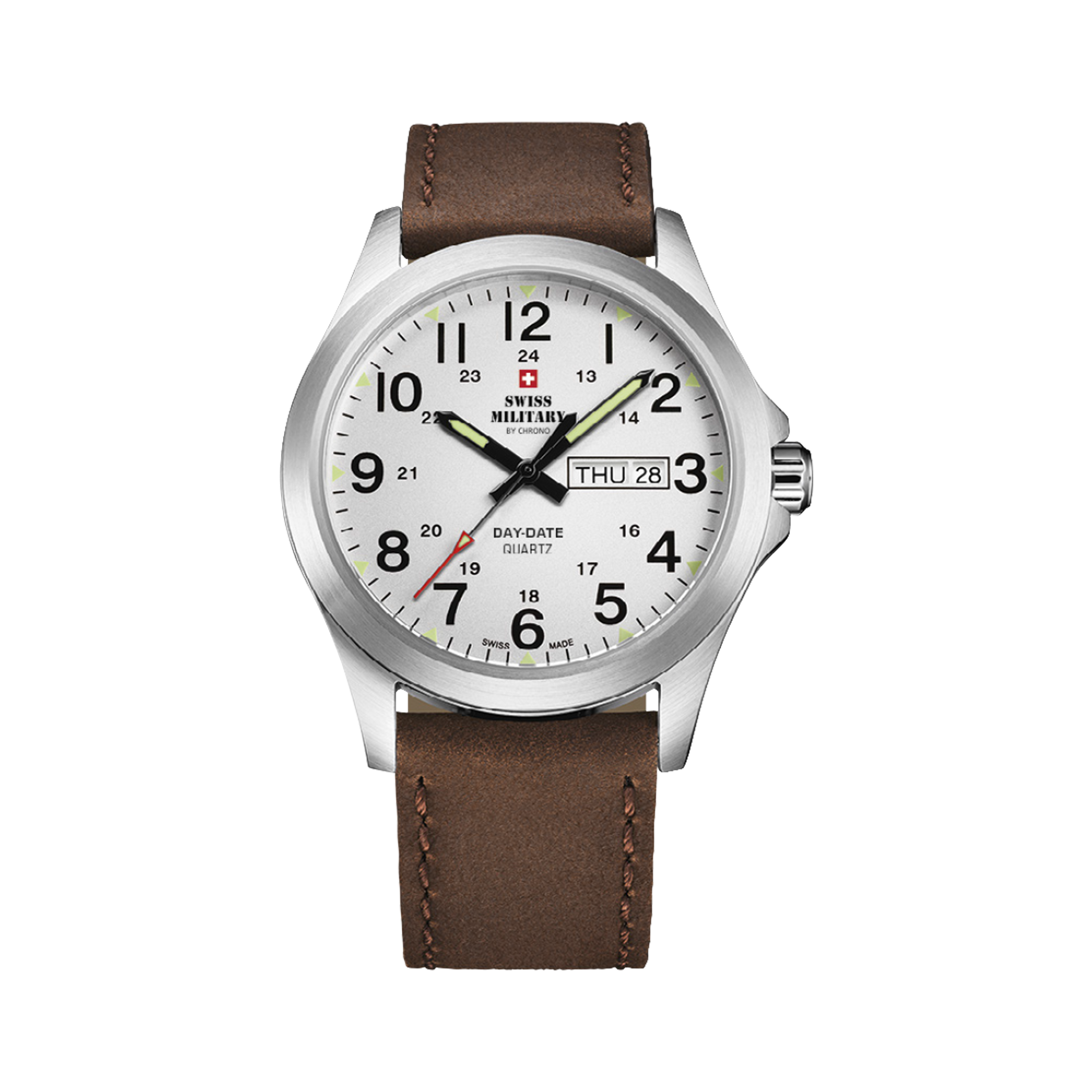 Swiss Military SM36040.16 Men's Leather Strap Watch - Silver Dial
