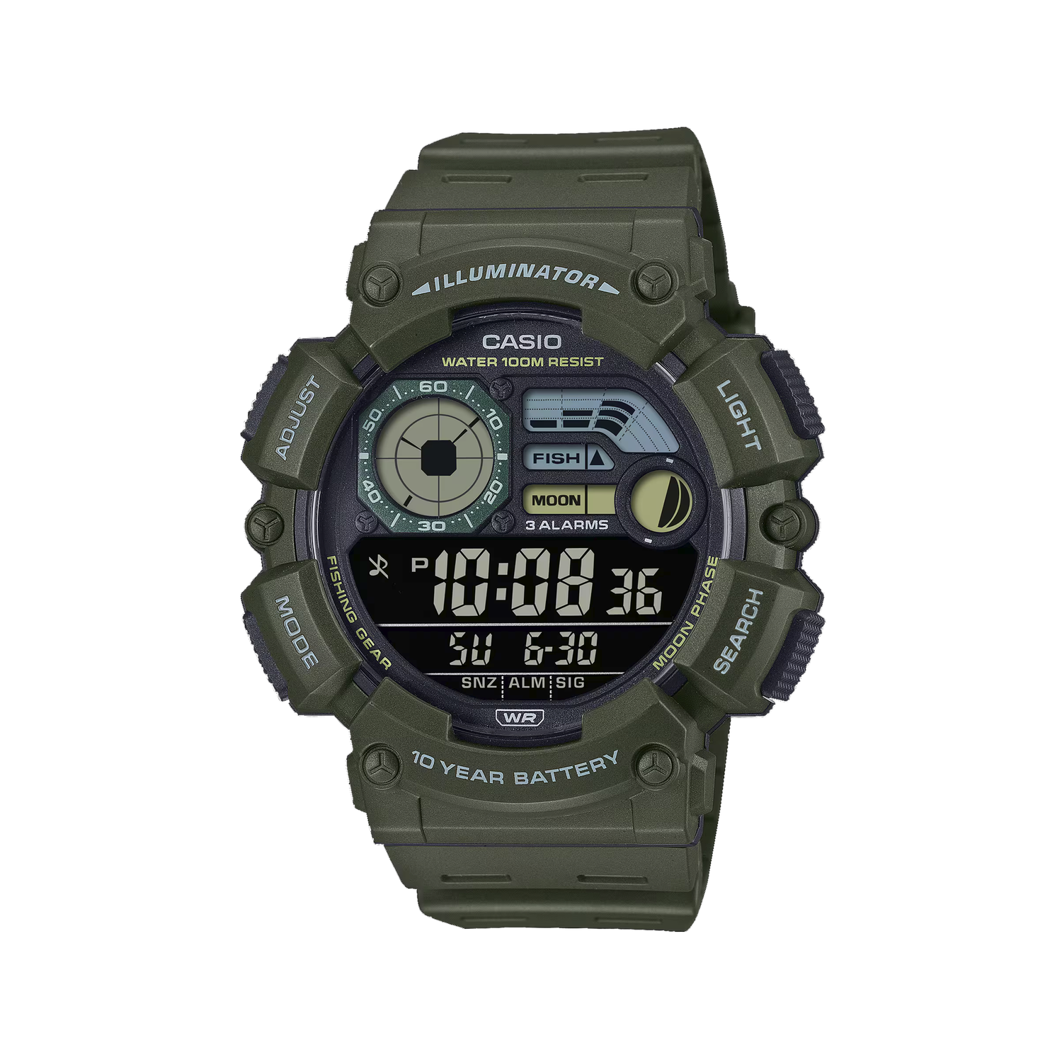 CASIO WS-1500H-3BVEF Durable Outdoor Digital Watch with Fishing