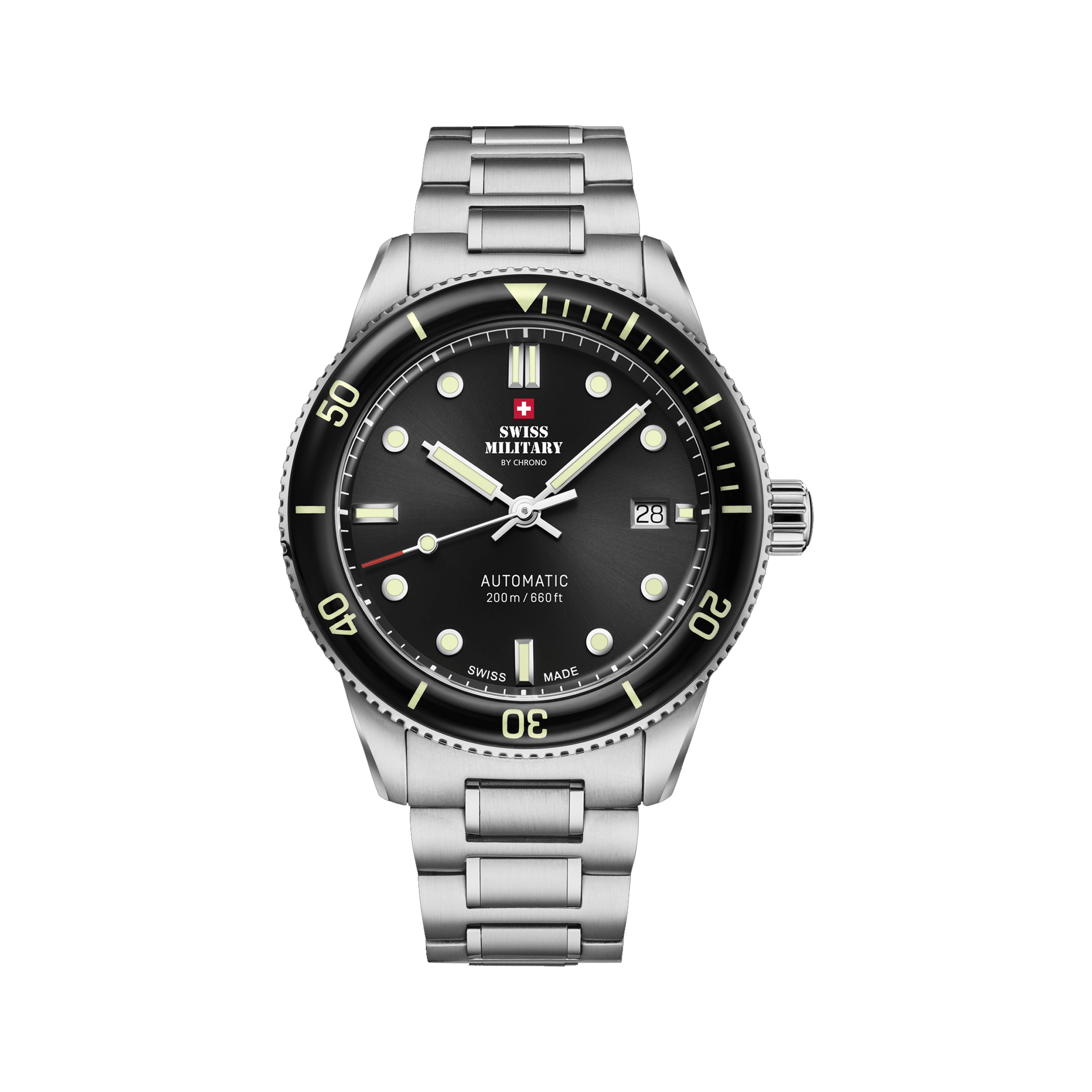 SWISS MILITARY SMA34106-01 Automatic Dive Watch 200m – Black Dial