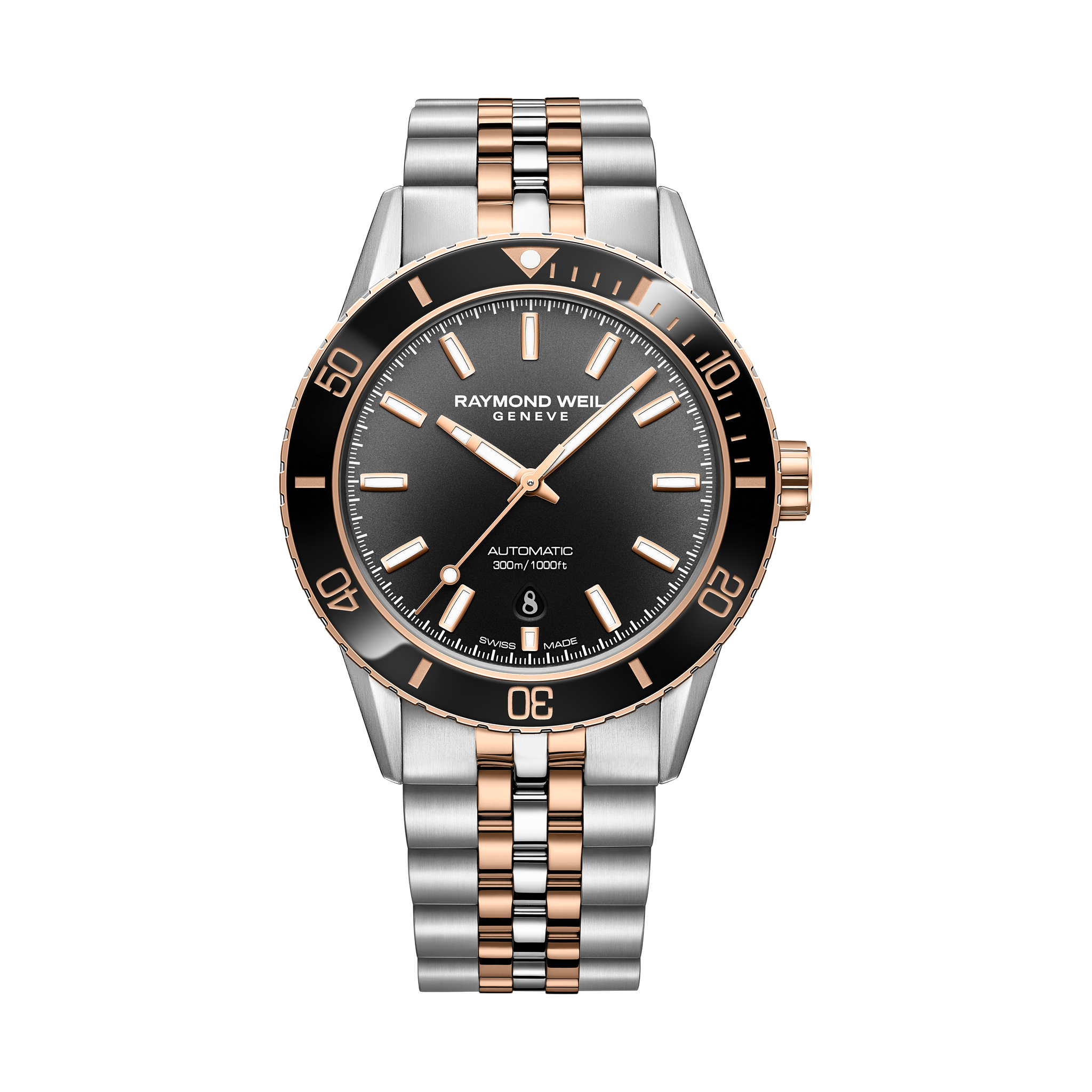 Raymond Weil Freelancer Diver 2775-S51-20051 with black dial and rose-gold accents