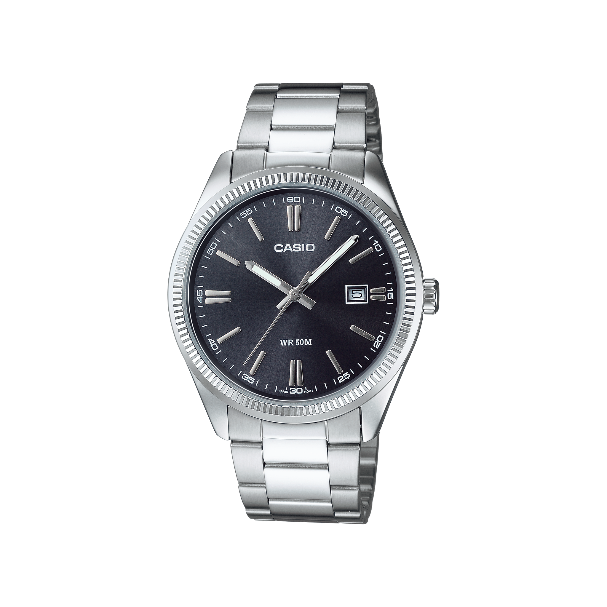 Casio MTP-1302PD-1A1VEF watch with black dial and silver-tone stainless steel bracelet