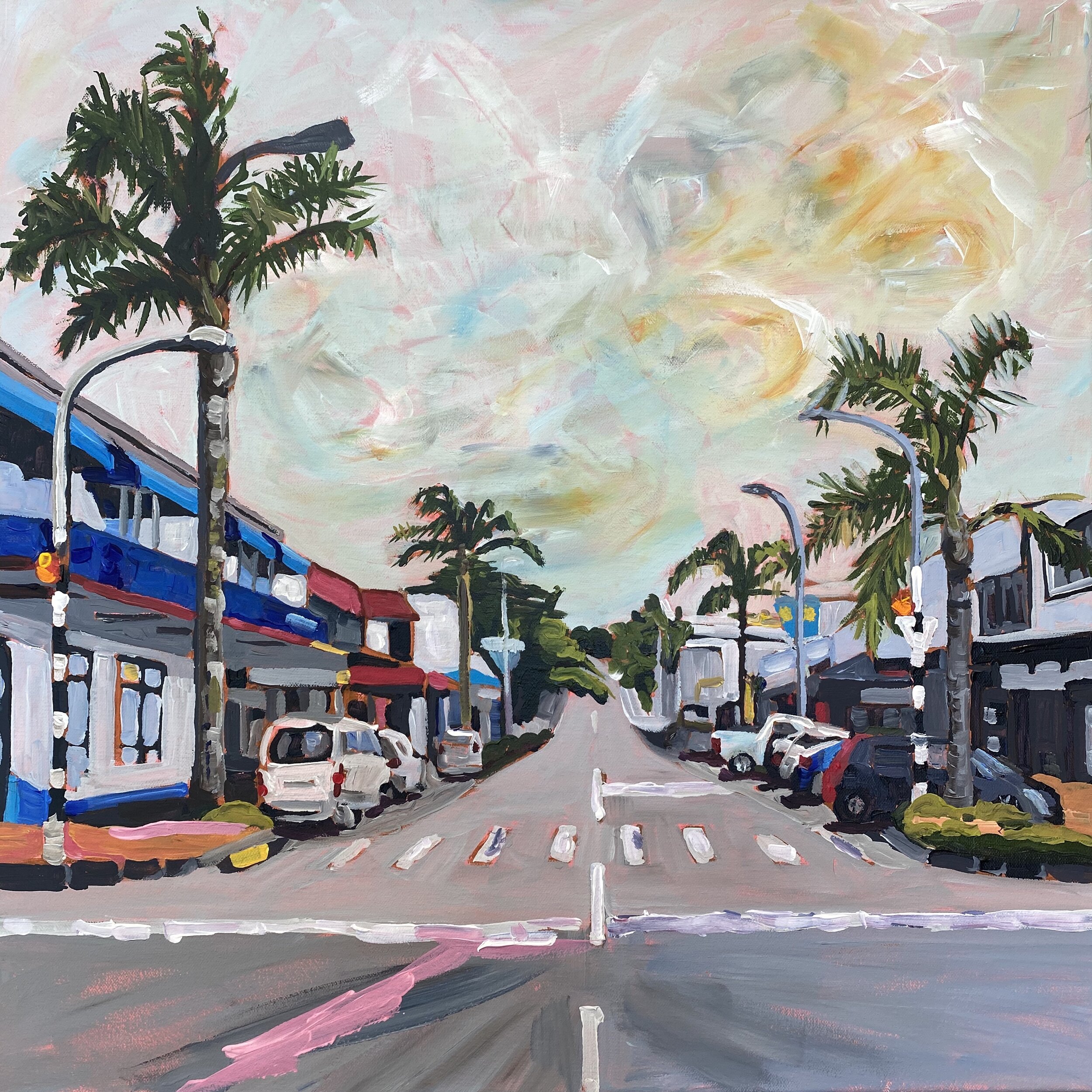 Mission Bay Street Scene, available Turua Gallery, St Heliers