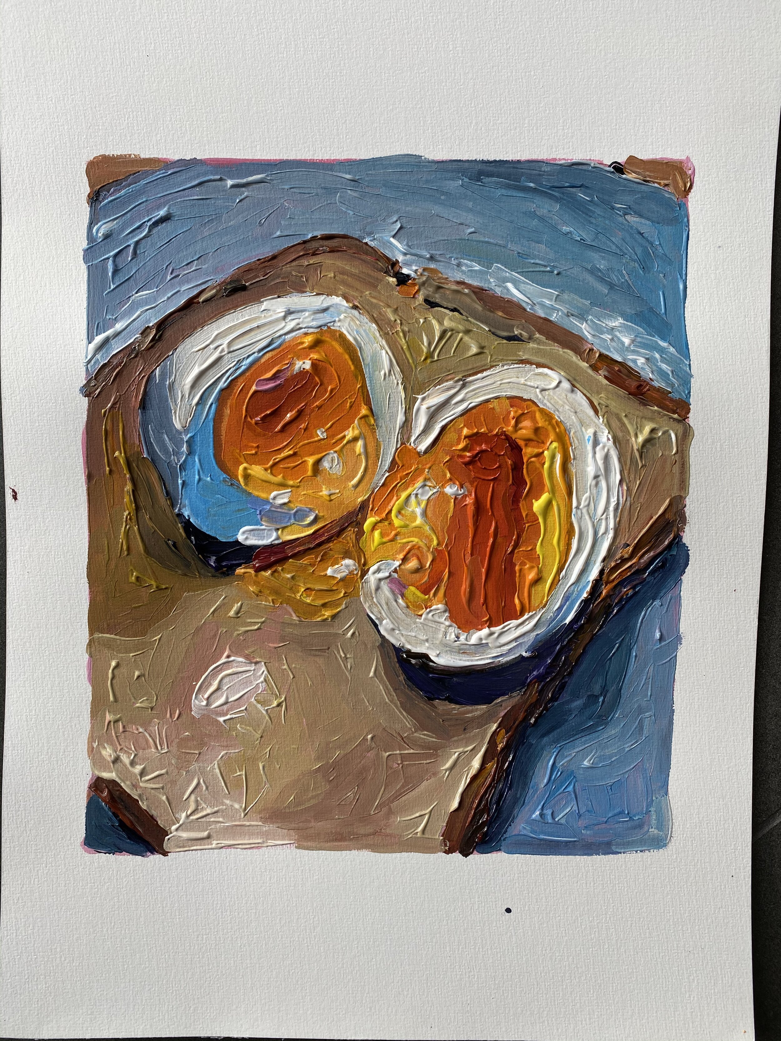 Egg on toast on paper, bday resent for friend