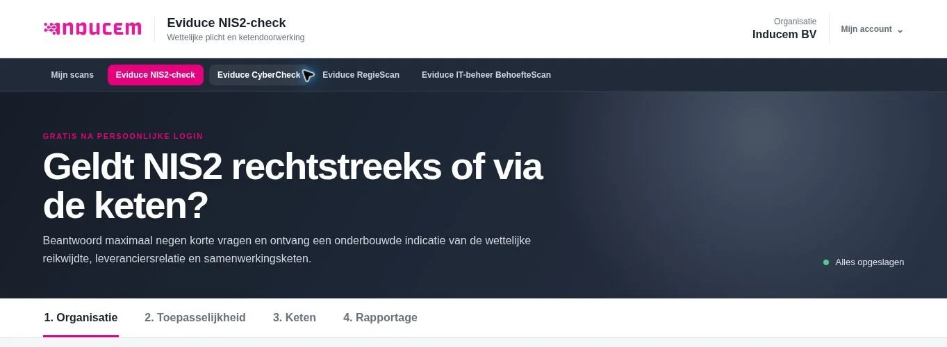 Eviduce NIS2-check – beoordeling van wettelijke plicht en ketendoorwerking