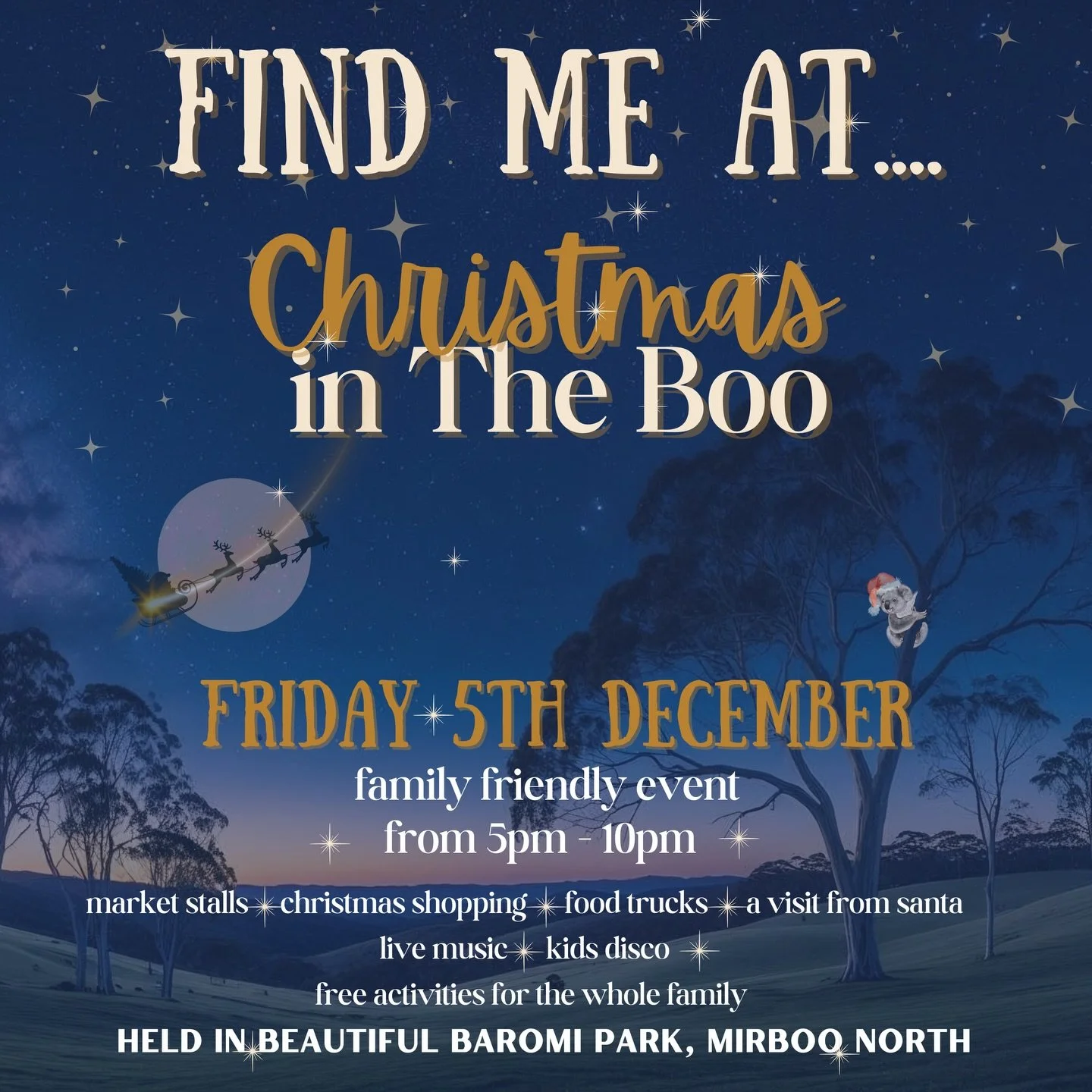 🎄 I will be at this event for the first time - so keen to have a stall at &lsquo;the Boo&rsquo; and to check out the event.

@boo_events 
@visitmirboonorth 
👋 come say hi to me, Dane and Pocket

#colleenherbertart #christmasattheboo