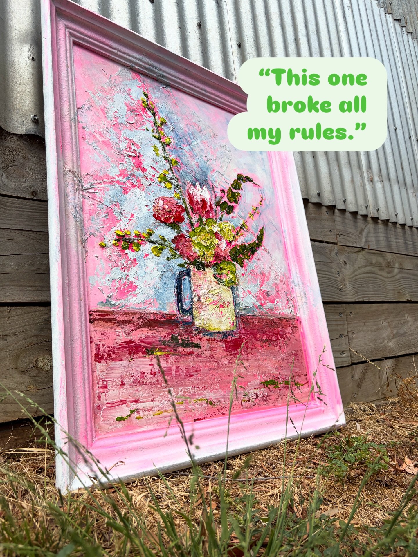 🩷 NEW &amp; VERY DIFFERENT 🩷
This painting surprised me.
&bull; If your space feels a little flat, quiet, or too safe &mdash; this piece fixes that 🎨
&bull; Thick, expressive paint brings movement, texture, and energy you can actually feel
&bull; 