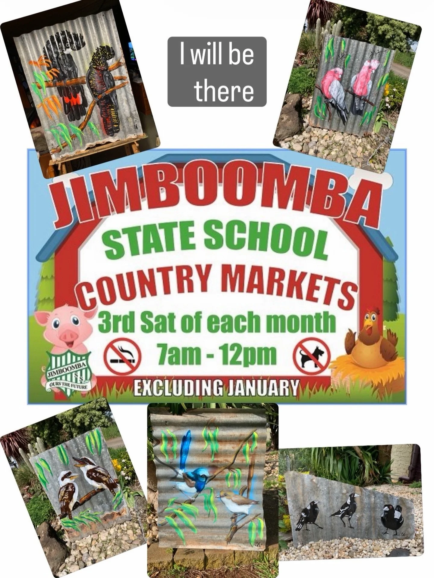 We made it to QLD ☀️ 

JIMBOOMBA COUNTRY MARKETS
Jimboomba State School, Jimboomba, QLD.

Saturday 21st March 2026 | from 7am &ndash; 12noon.

Mark this on your calendar as a must do Saturday morning outing.

Come say hi 👋 

I paint on recycled corr