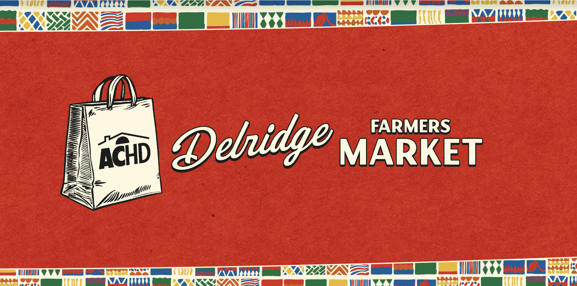 Delridge, Farmer Market on red background.