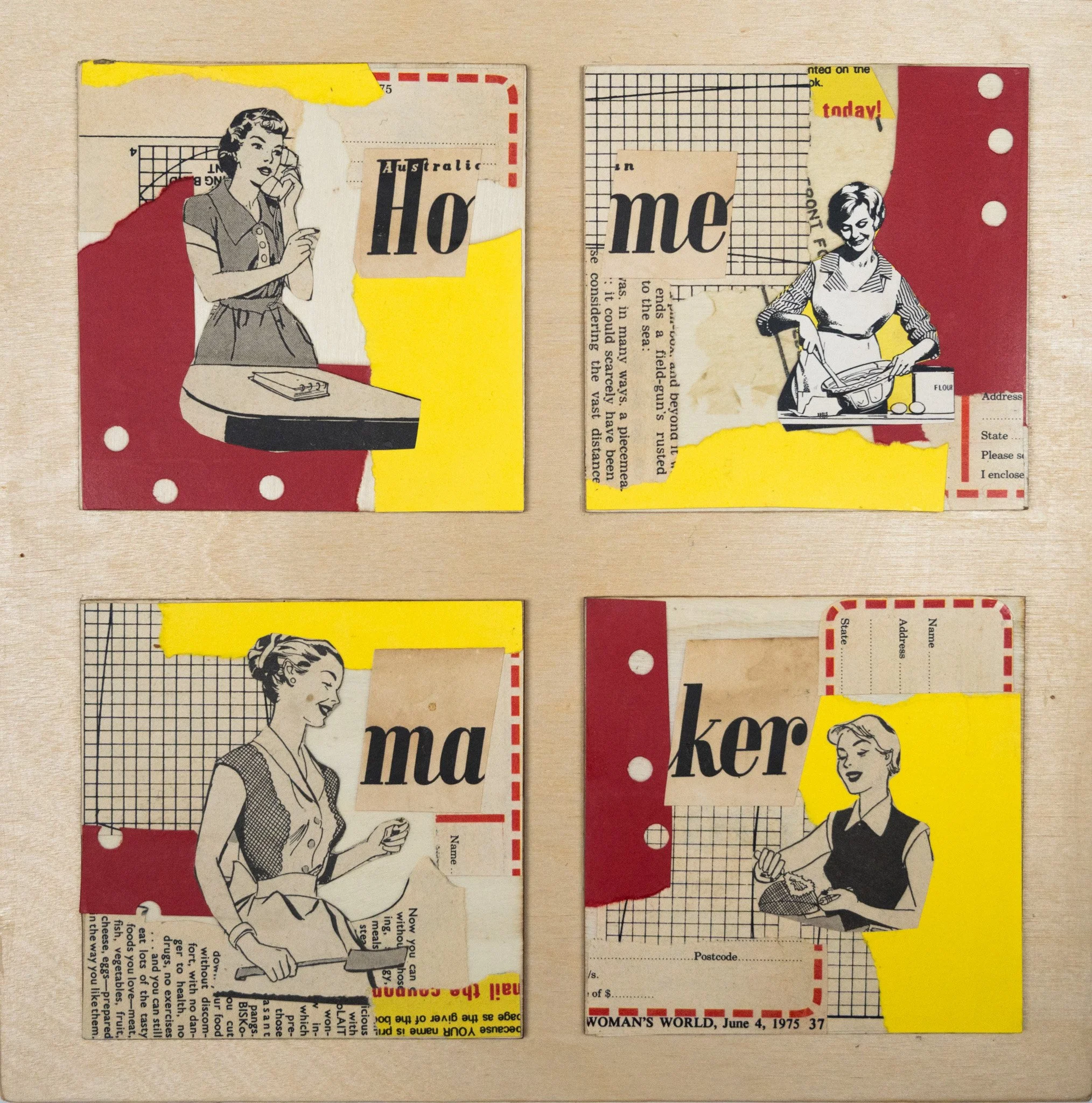 Collage on board using retro magazine images of women