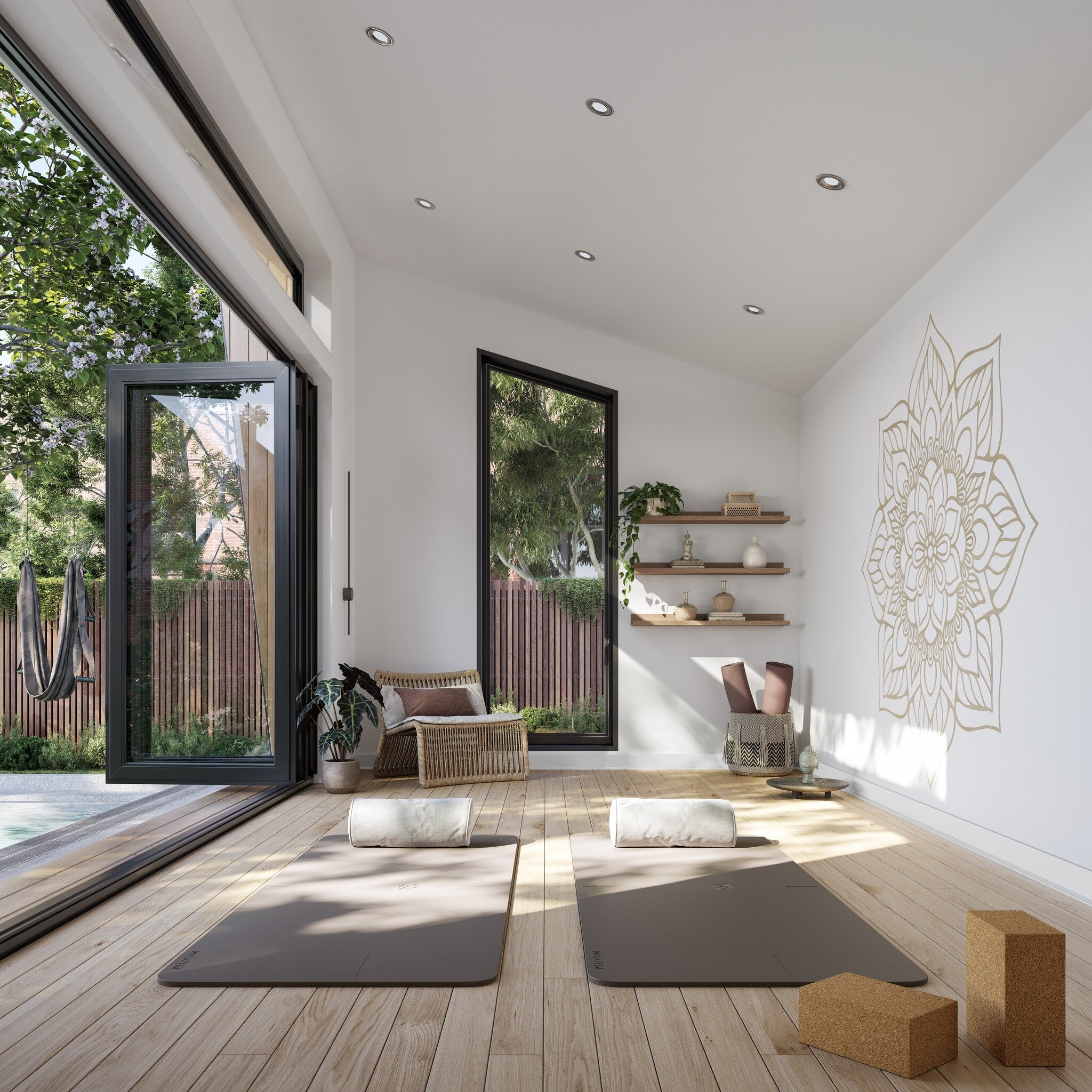 Our latest project is a dream come true for all yoga enthusiasts - a serene yoga room nestled in the tranquility of a backyard setting.

▪️ Visualization: @darkroom_graphicstudio
▪️ Artist: @boonoonoonus 
▪️ Software: 3D Max, Corona Renderer, Photosh