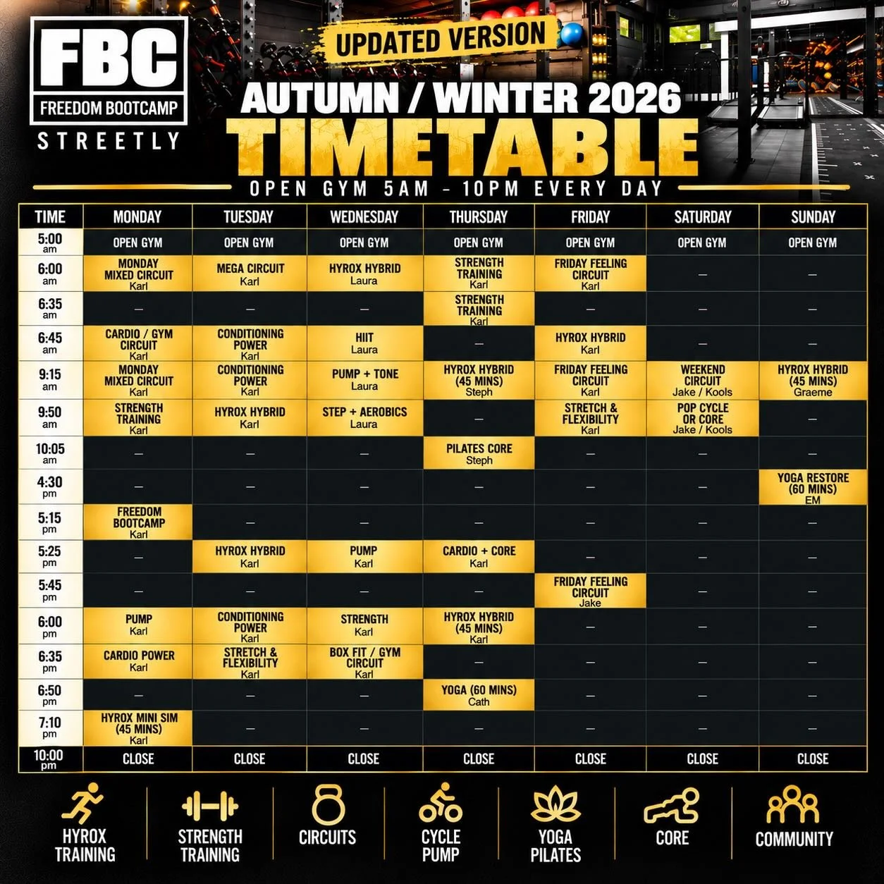 Updated timetable😀 #gym #suttoncoldfield #groupfitness #hardwickroad