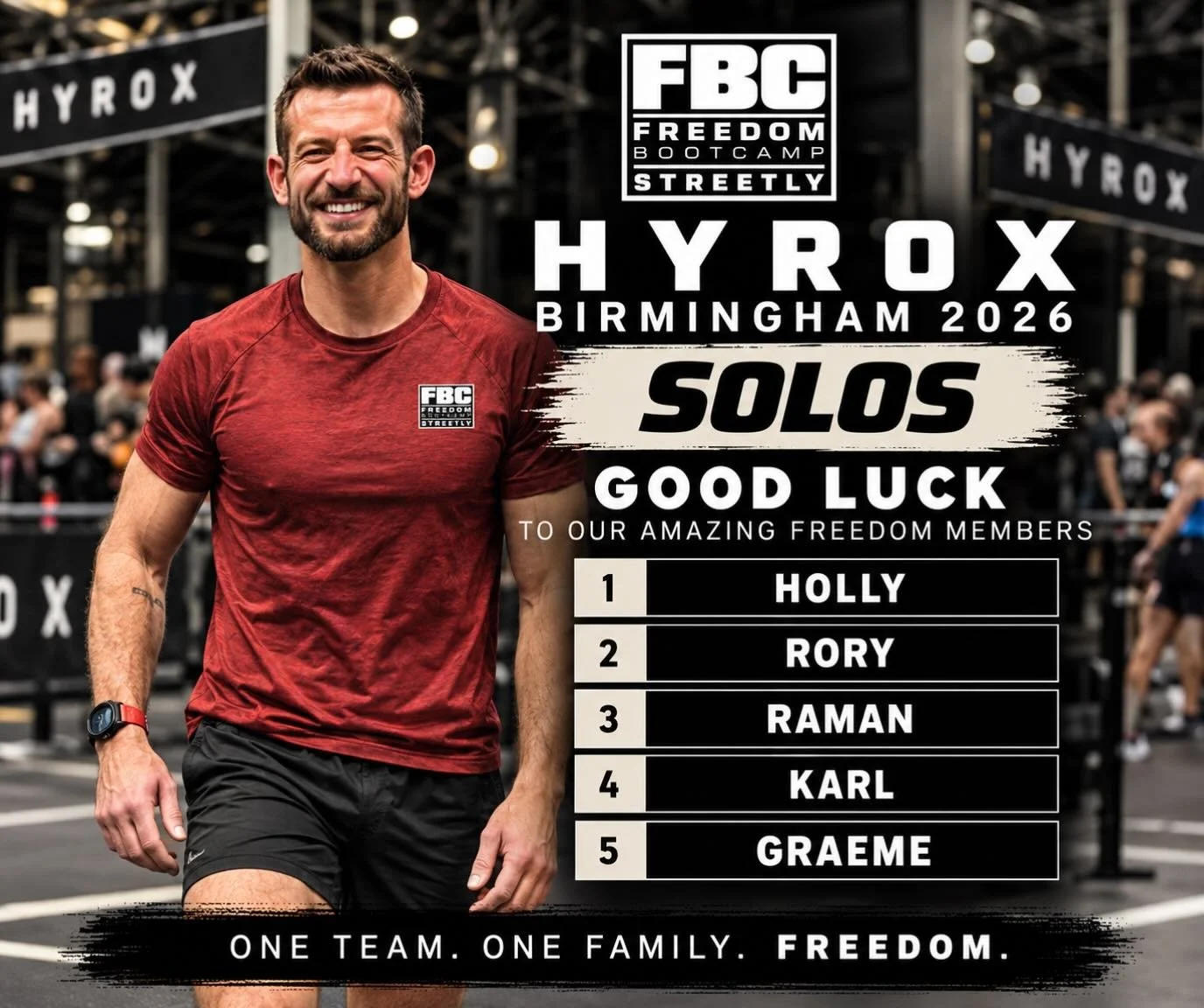 Wednesday is the big solo day starting with our running machine Rory and 3 first time solos😃👏🏼 Have a great day everyone❤️#HYROX #HYROXBirmingham #HYROXUK #HYROXTraining #freedombootcamp