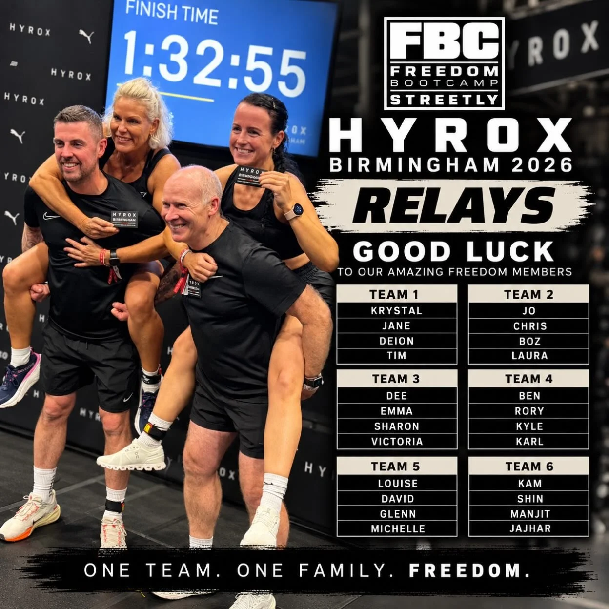 THIS IS THE BIG ONE! 6 Teams of 4 competing in this year&rsquo;s Relay. I&rsquo;m incredibly proud of everyone taking part and this is the opportunity for HYROX to be accessible to EVERYONE❤️👏🏼👏🏼 Good Luck and enjoy every minute of the experience