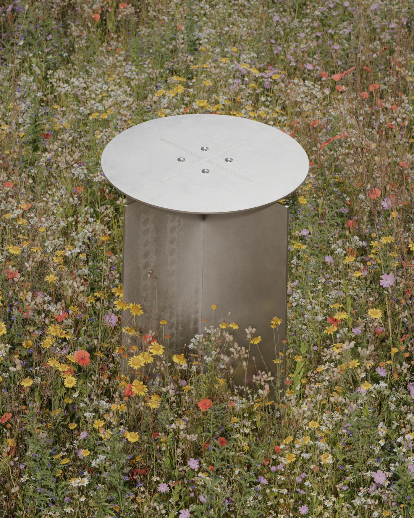 The image shows a metallic chair with a geometric design, featuring a square seat and backrest. The chair has a modern, minimalist aesthetic with a metallic finish and a pattern on the backrest.