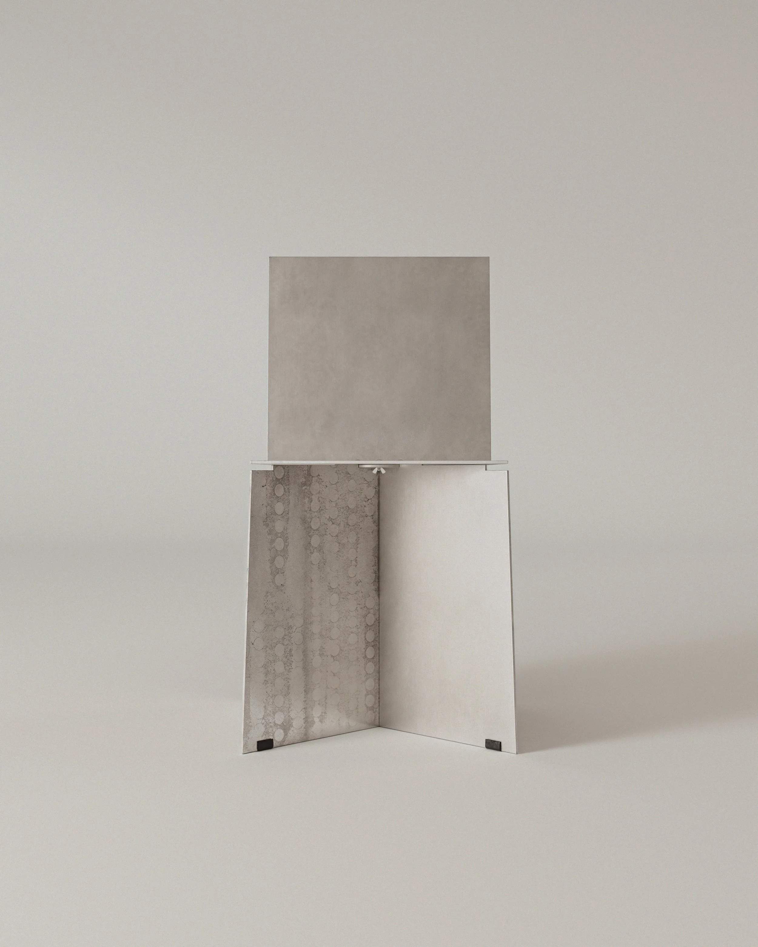 Abstract close-up of a sculptural chair, highlighting geometric edges, material surfaces, and soft lighting in a minimal design study. LOES BETA GMBH