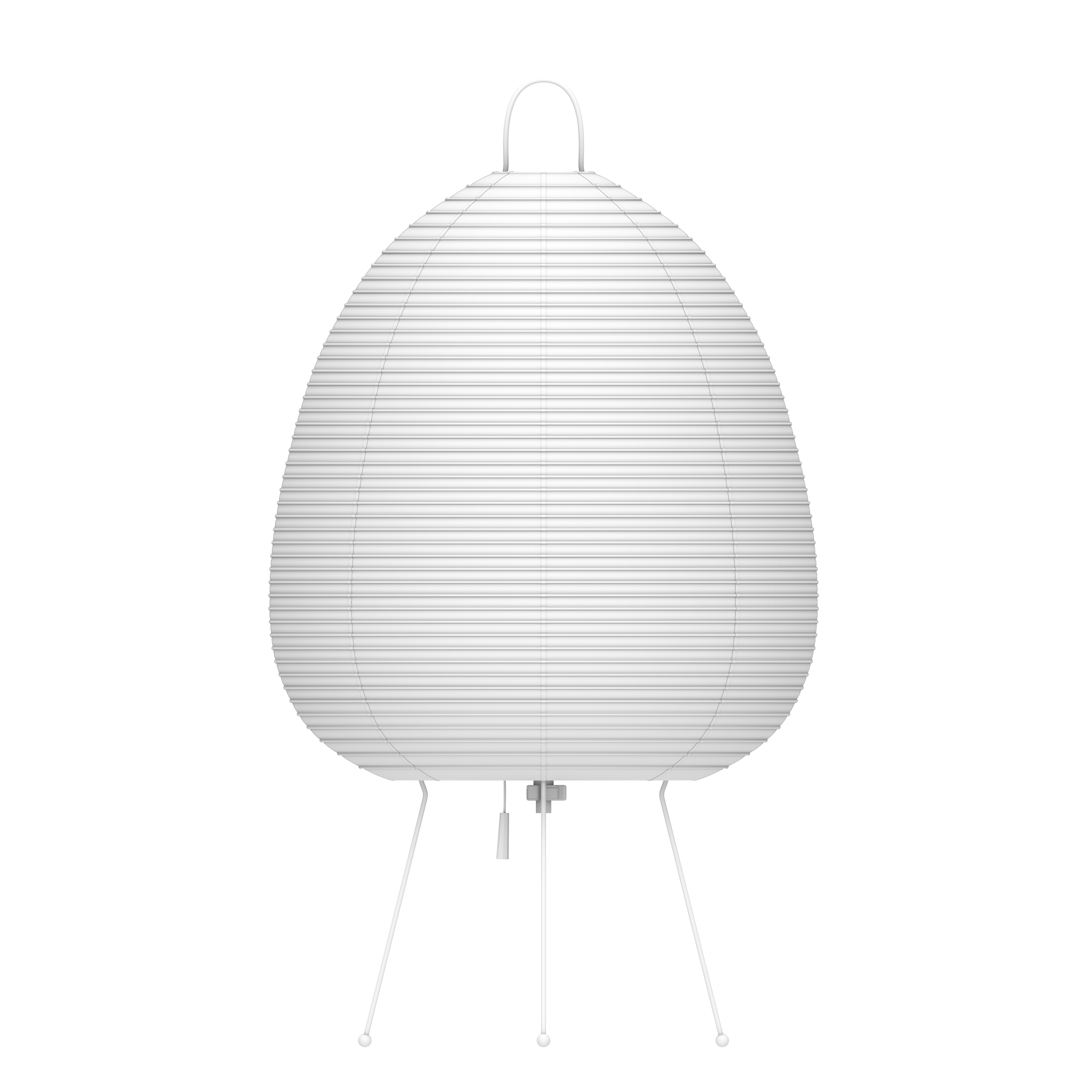 White paper lantern with tripod stand and hook for hanging. ISAMU NOGUCHI AKARI