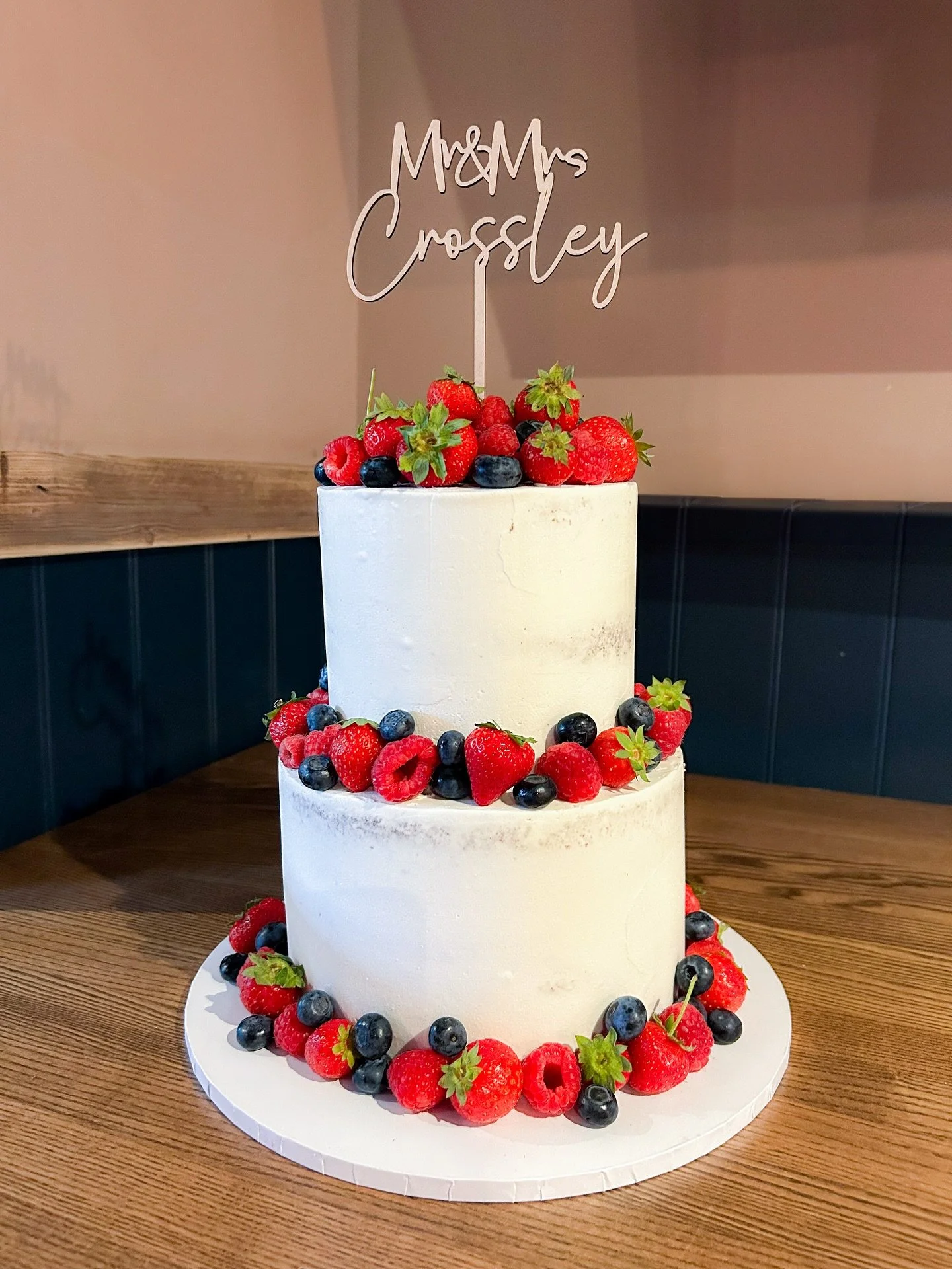 ❤️ Mr &amp; Mrs Crossley ❤️
Had the pleasure of making this 2 tier semi-naked cake with all the fresh berries for an August wedding. Huge congratulations to the happy couple 🥰
Venue: @crocodile.cheshunt
Flavours: Salted caramel and Rose &amp; pistac