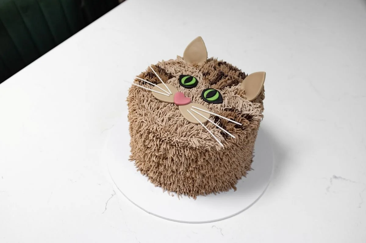 Buttercream textured tabby cat cake