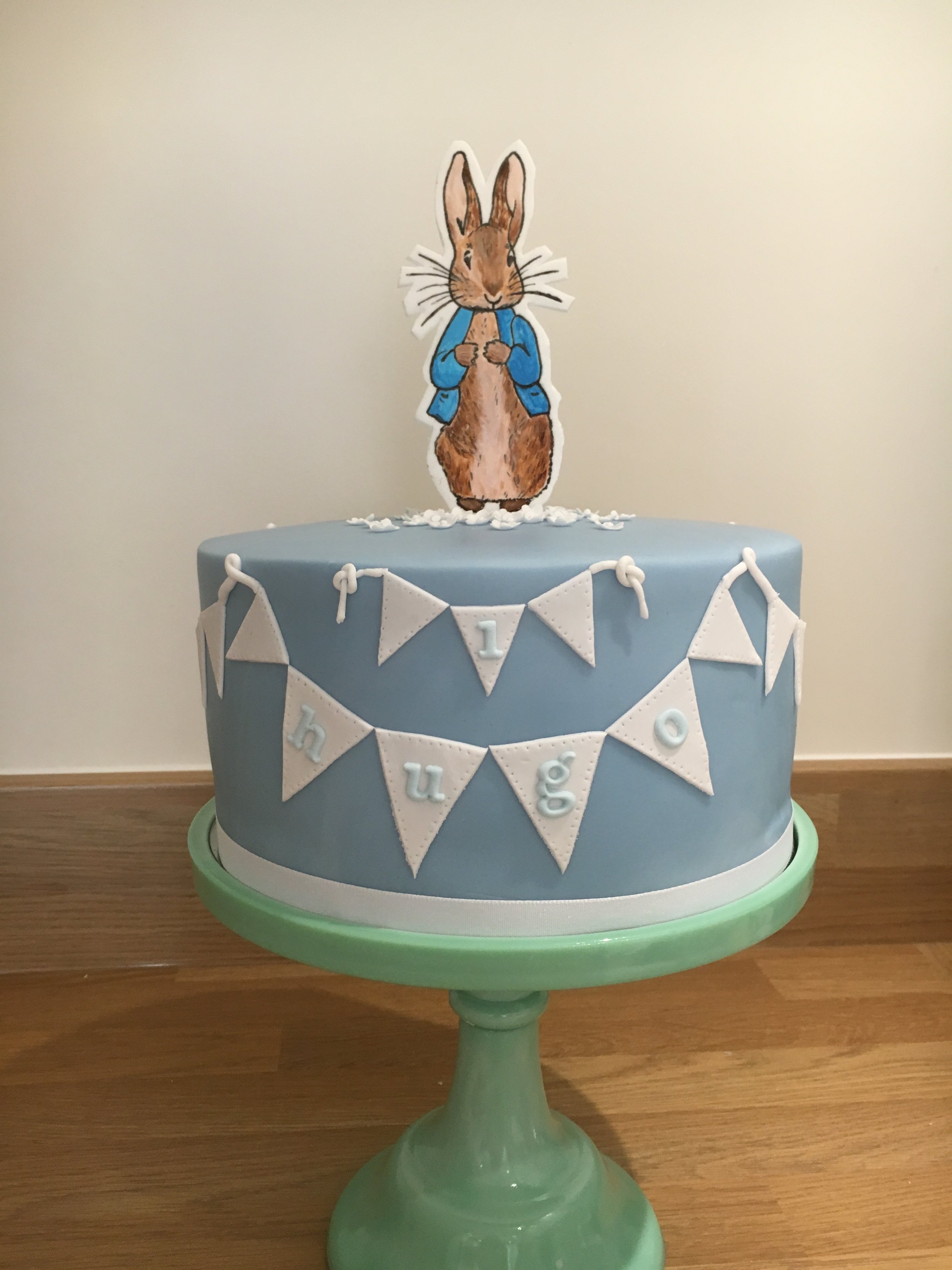 Hand painted Peter Rabbit topper birthday cake