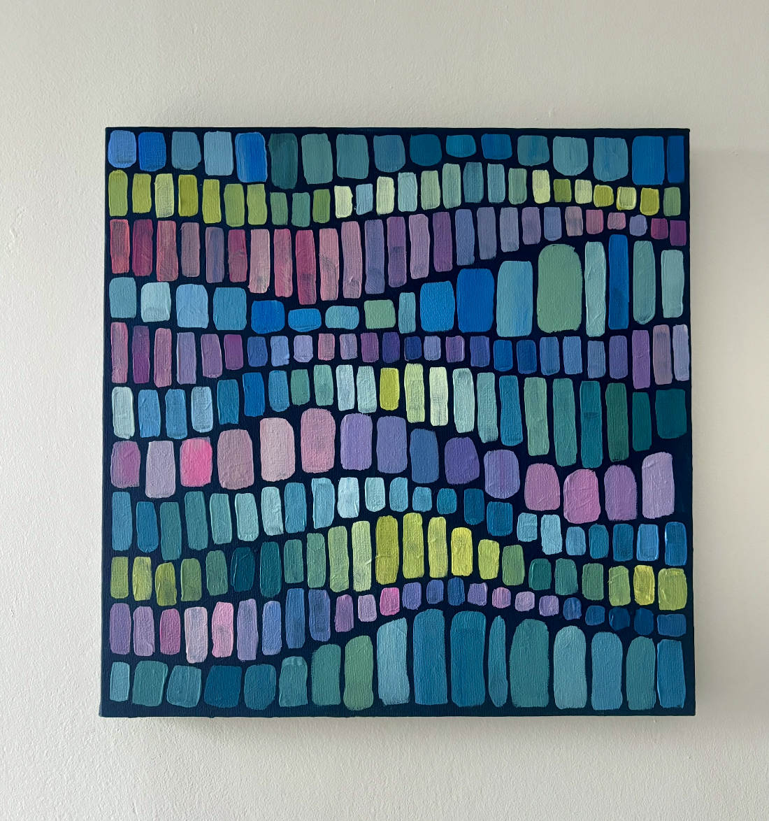 Frequency — Original Abstract Acrylic Painting, 30 x 30 cm, Bold Color Wall Art, Navy Canvas