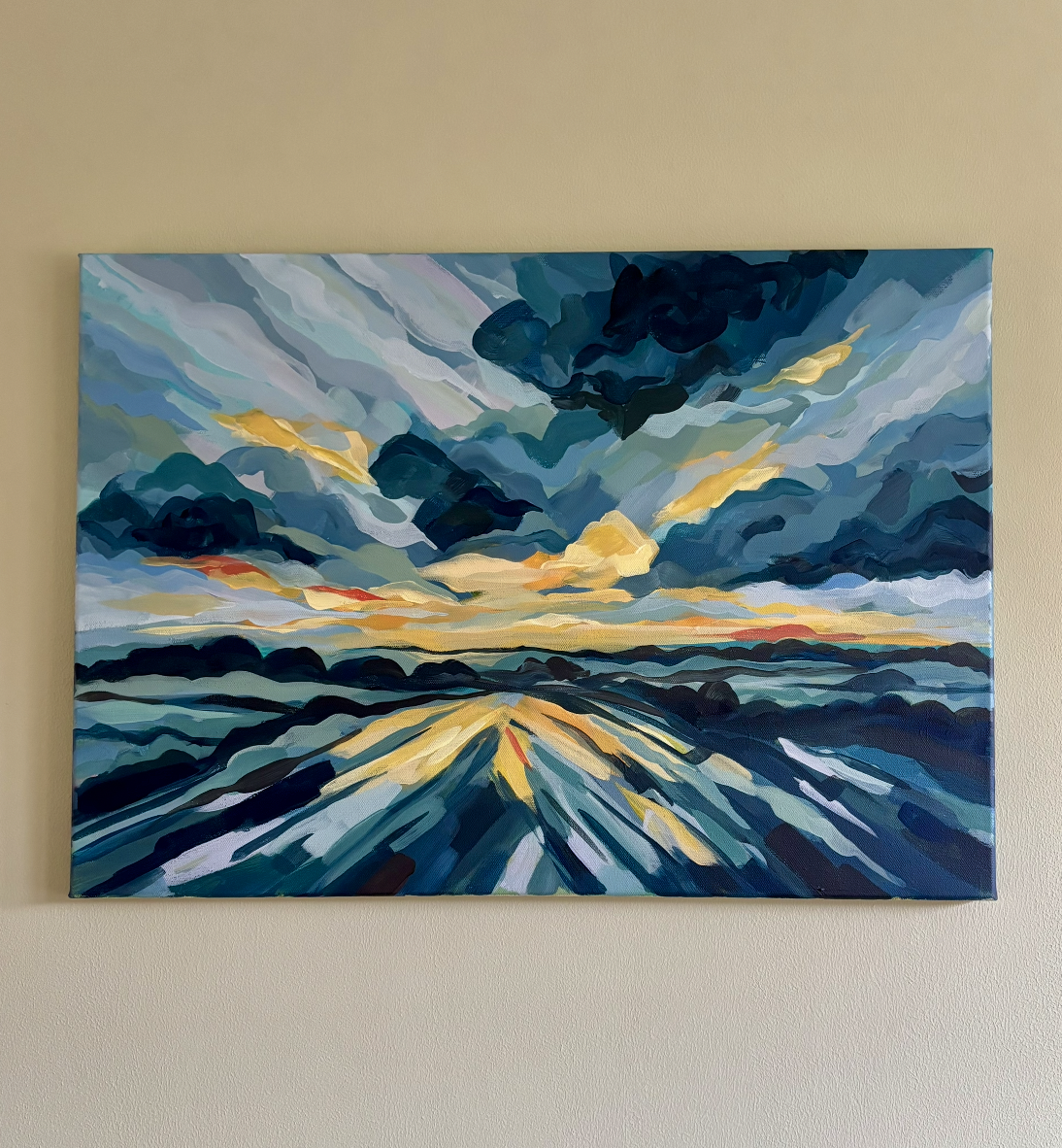 Breaking through - Original Acrylic Landscape Painting — Expressive Hills and Sky, British Countryside, A2